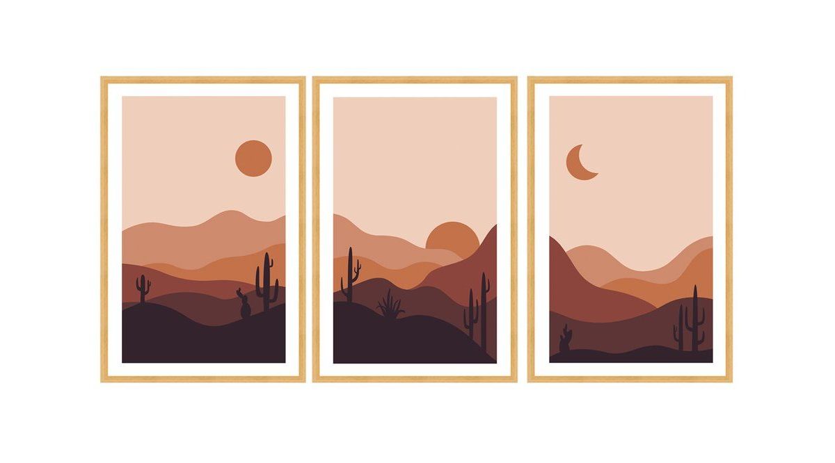 A Day in the Desert Art Print with Frame, Triptych