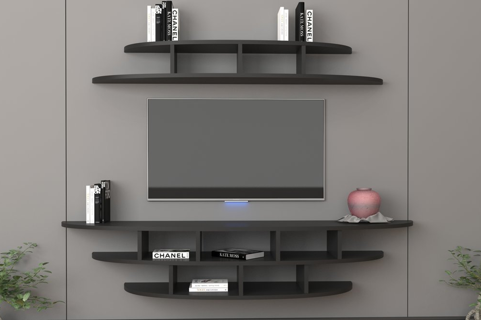ALESSİA DUVAR RAFLI ELİPS TV ÜNİTESİ SİYAH FİYATI Vivense