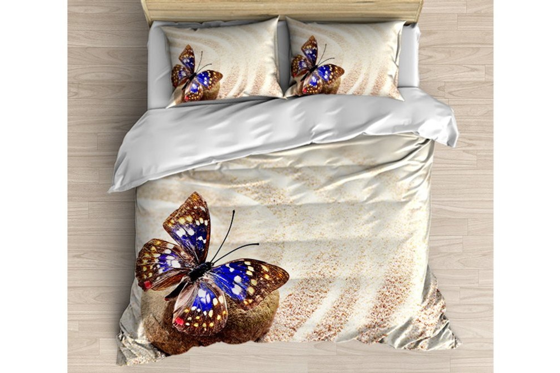 ELSE SARI KUMLU MAVİ KELEBEKLİ DESENLİ MODERN ÇİFT KİŞİLİK