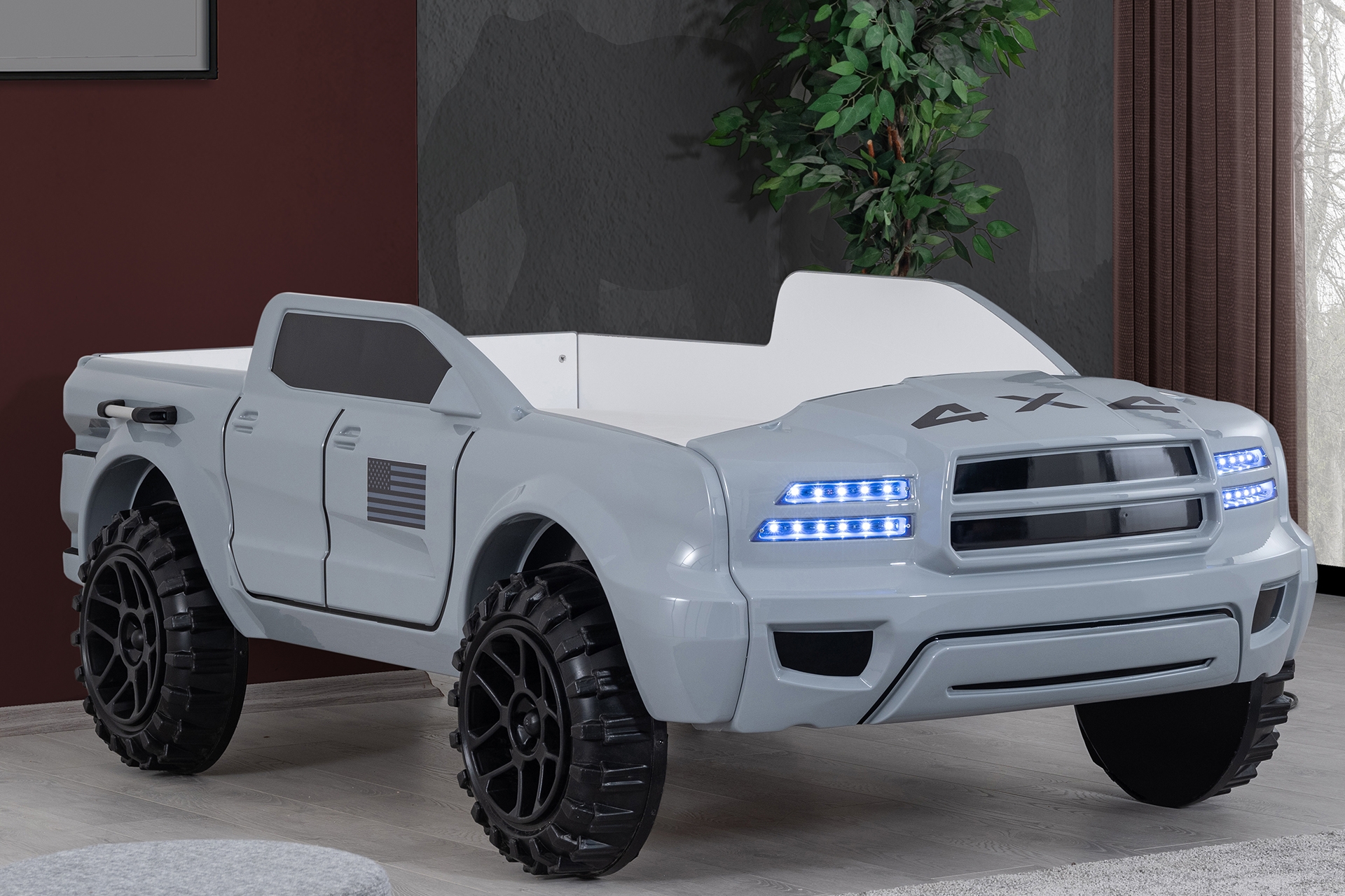 Pickup Ledli Arabalı Yatak- Gri- 100X190 -1