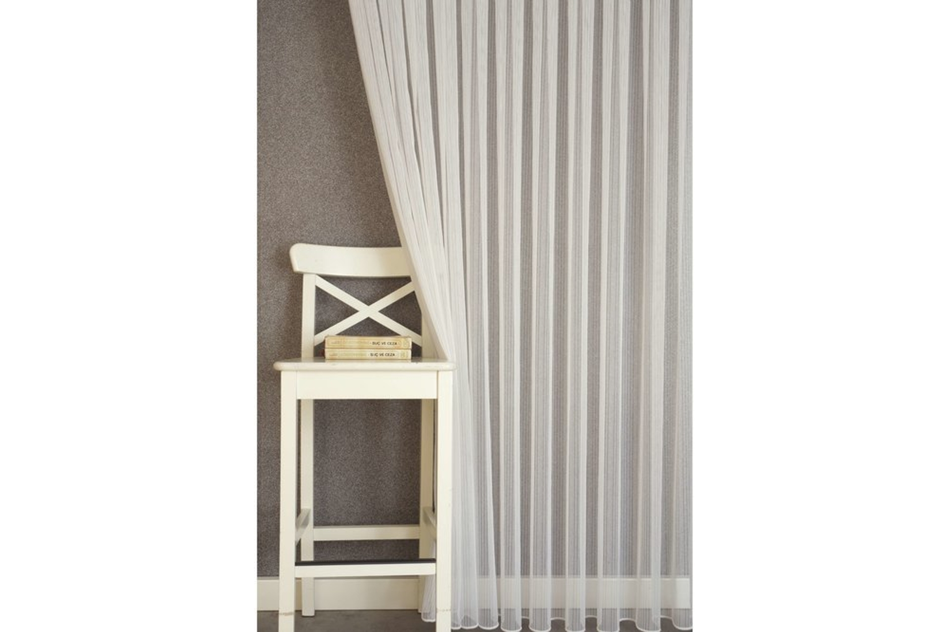Massarelli Çizgili Tül Ekru 1-2 Seyrek Pile 200X260 -1