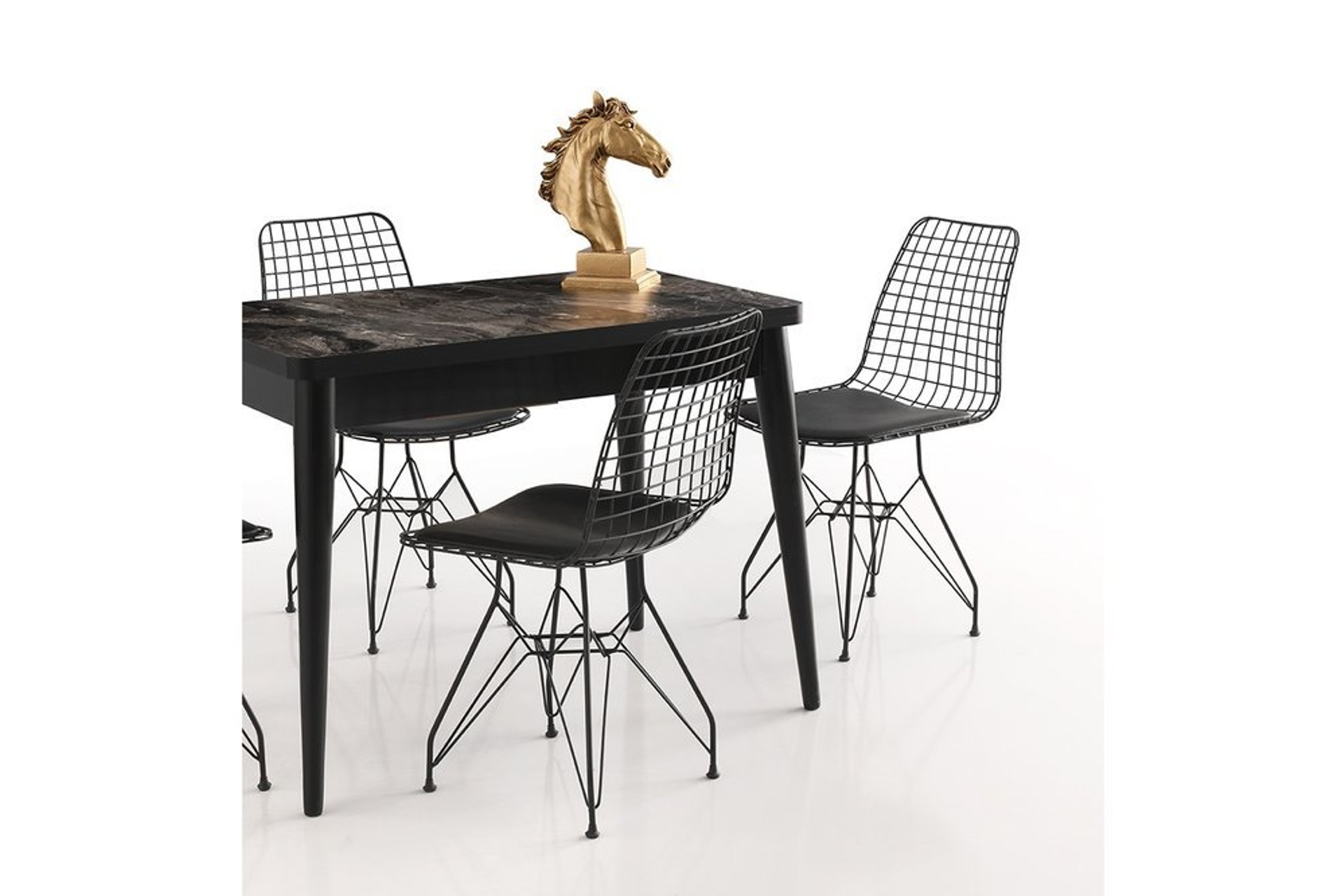 ETNA MASA TAKIMI TEL SANDALYE MERMERSİYAH FİYATI Vivense