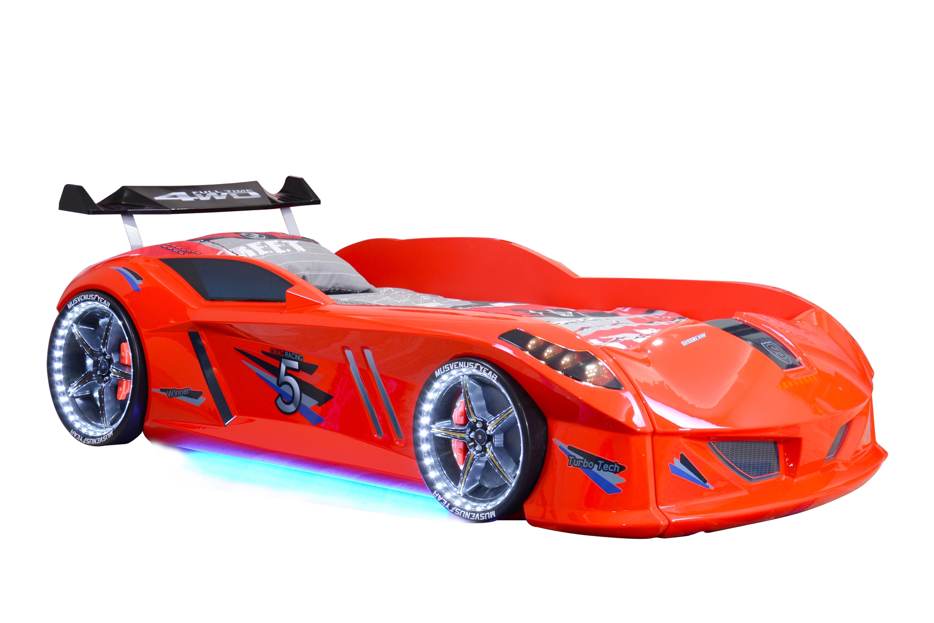 Jaguar Rüzgarlıklı Arabalı Yatak Full Ledli- Kırmızı- 90X190 -1