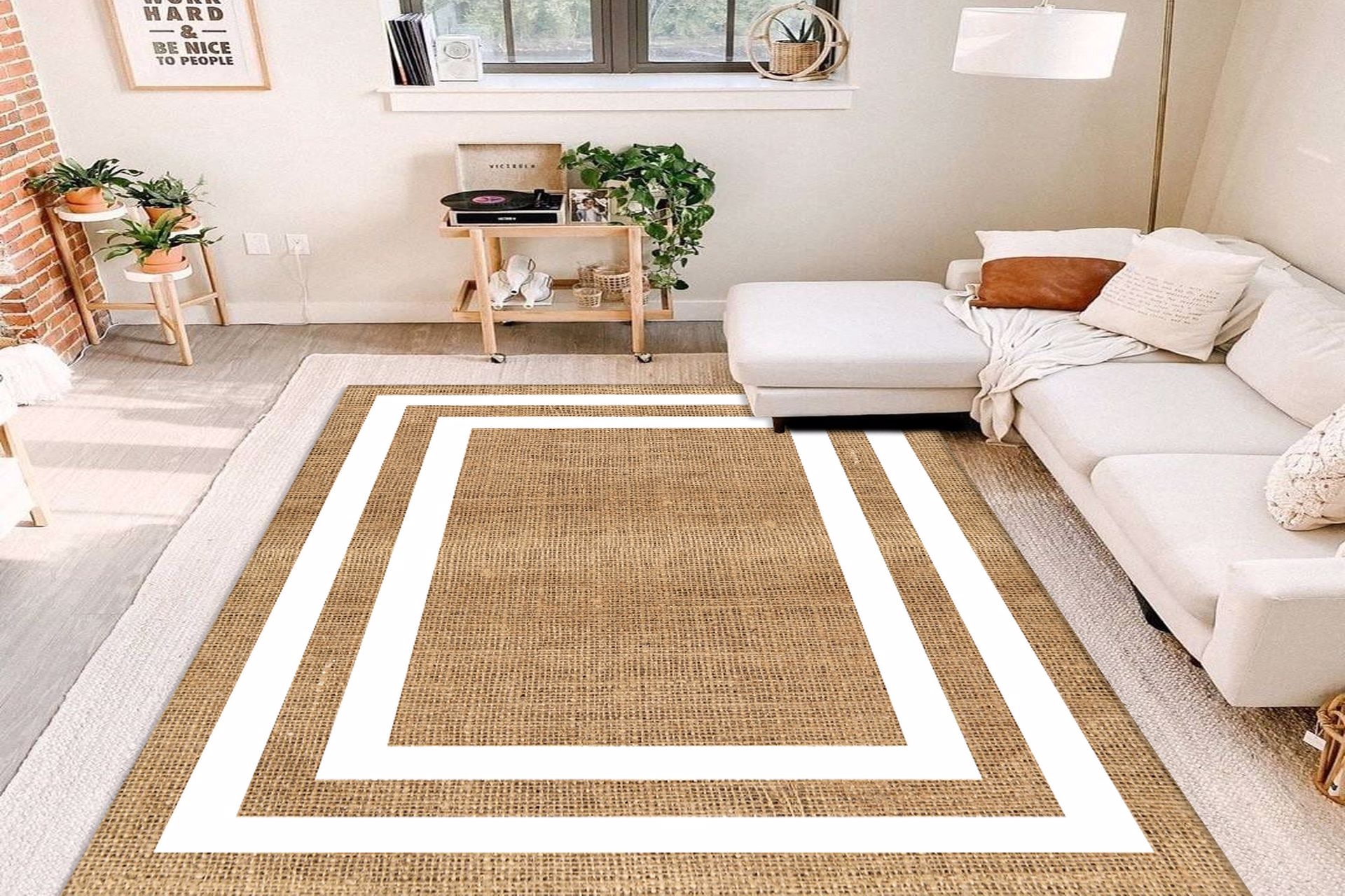 jungle jut hasir gorunumlu beyaz cerceveli dijital baskili hali 160x230 fiyati vivense