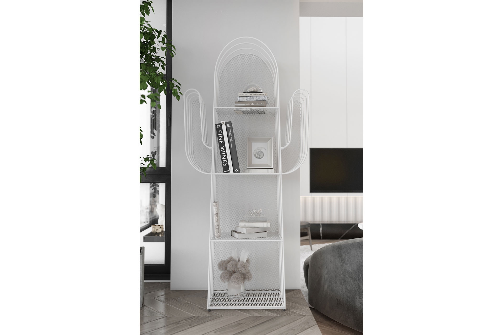 Marsah Home Viola Kaktüs Metal Kitaplık- Beyaz -1