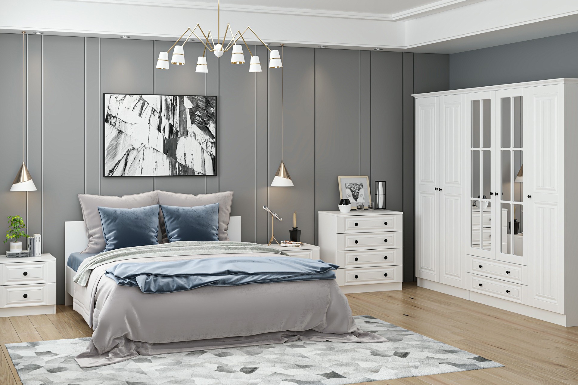 Kale190 Yatak Odası Takımı- Beyaz Mebran- 5 Kapaklı- Set 60 -1