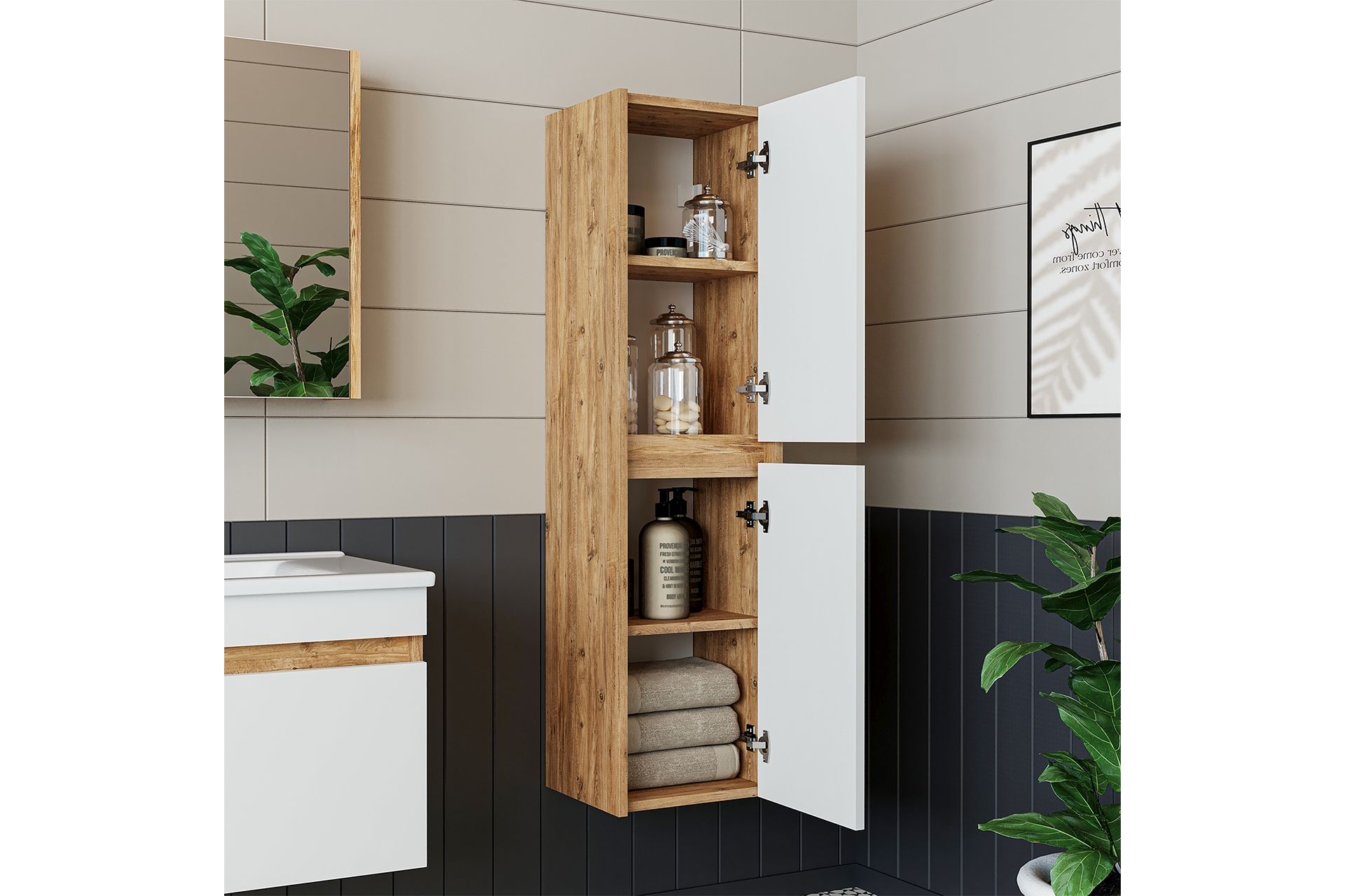 ROOMART BANYO ALT DOLAP+AYNALI ÜST DOLAP+BOY DOLAP, LAVABOLU, ATLANTİK ...