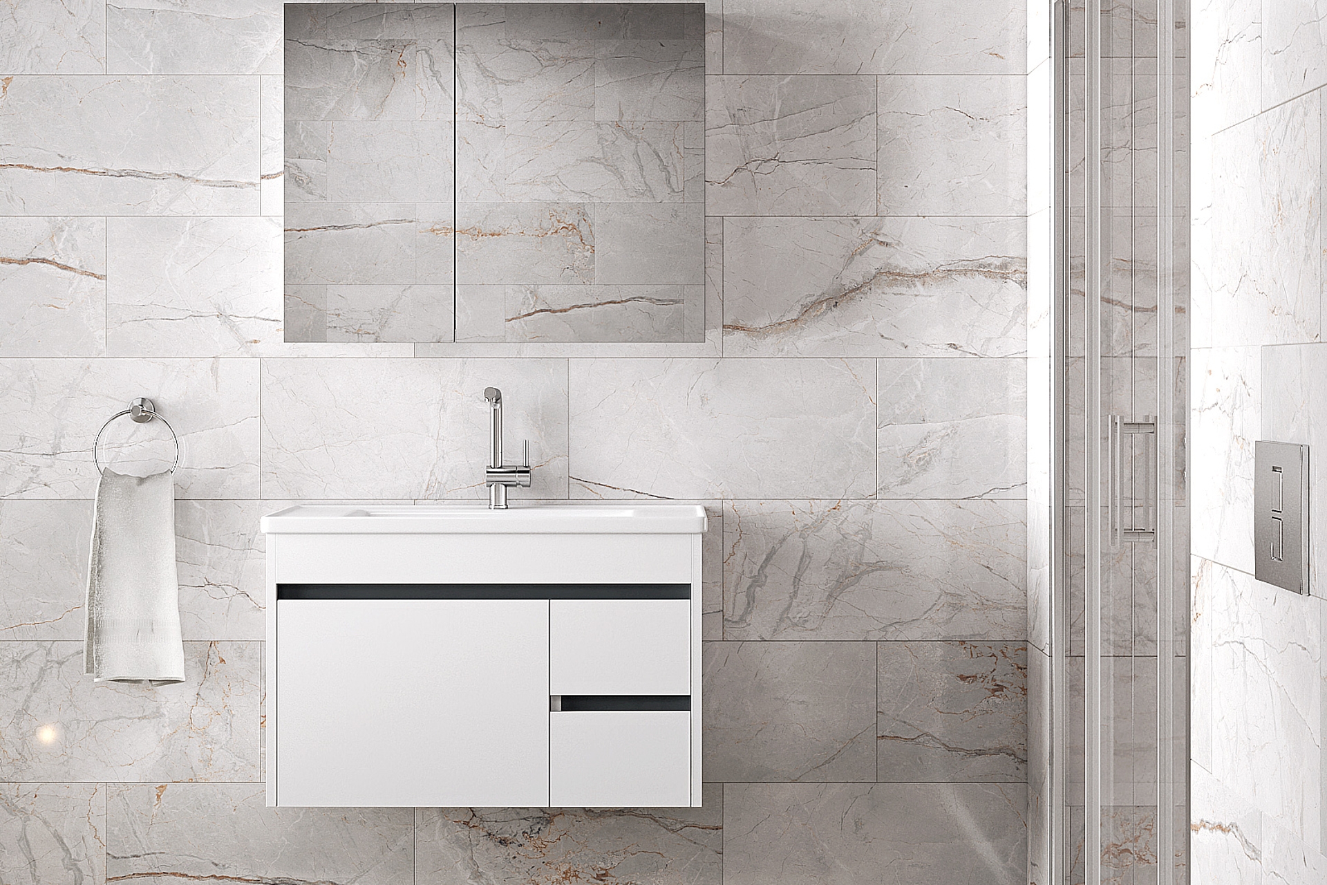 ALFA VİOSEN AYNALI LAVABOLU BANYO DOLAP TAKIMI, BEYAZ, 80 CM