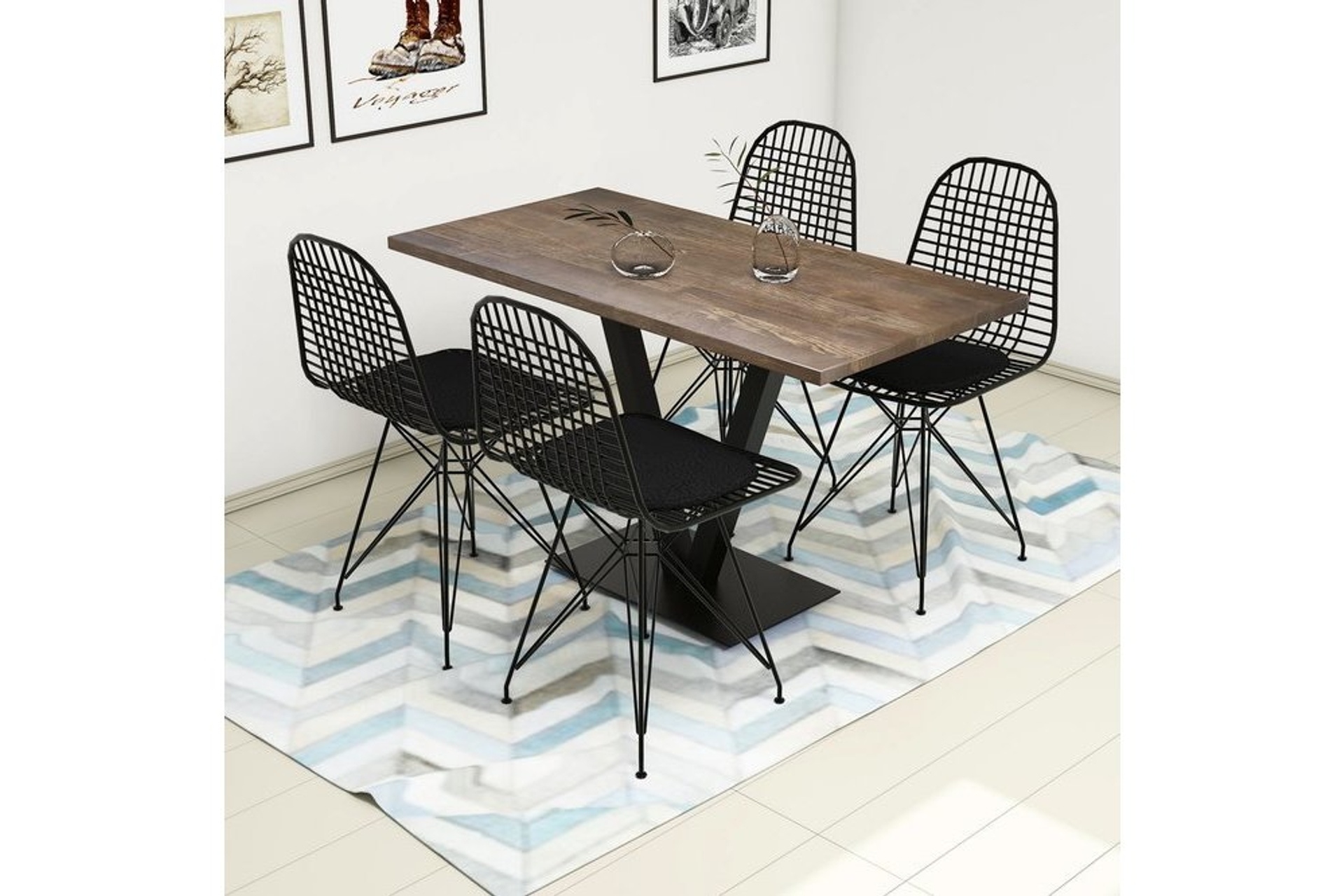 Sun Ceviz Ahsap Masa 4 Kafes Sandalyeli Fiyati Vivense