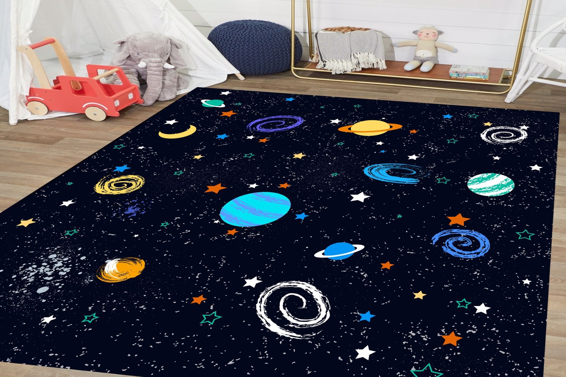 jungle siyah tabanli uzay desenli dijital baskili hali 100x150 fiyati vivense