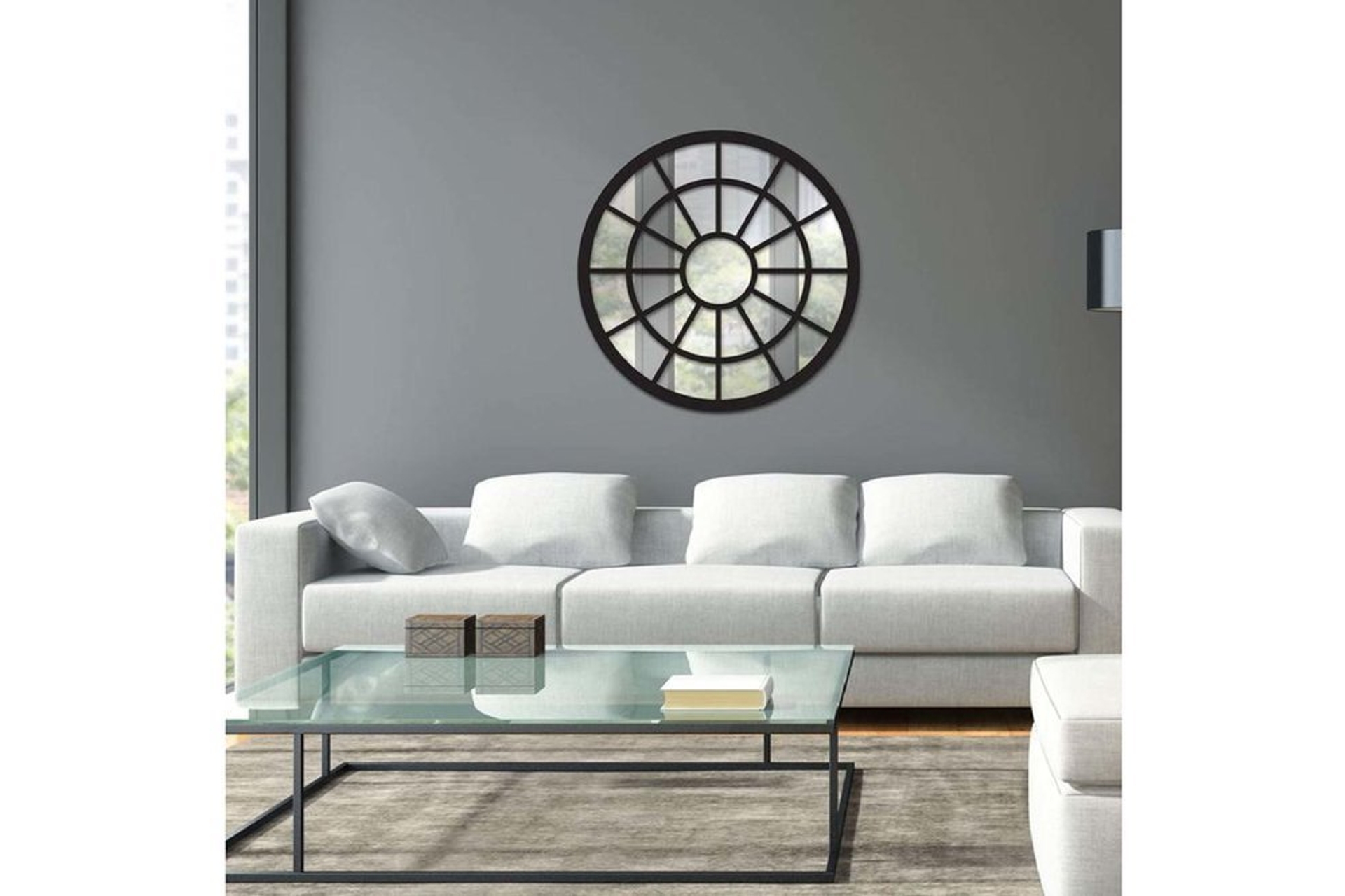 Dfn Wood Yuvarlak Pencere Duvar Aynası- Siyah- 90X90 -1