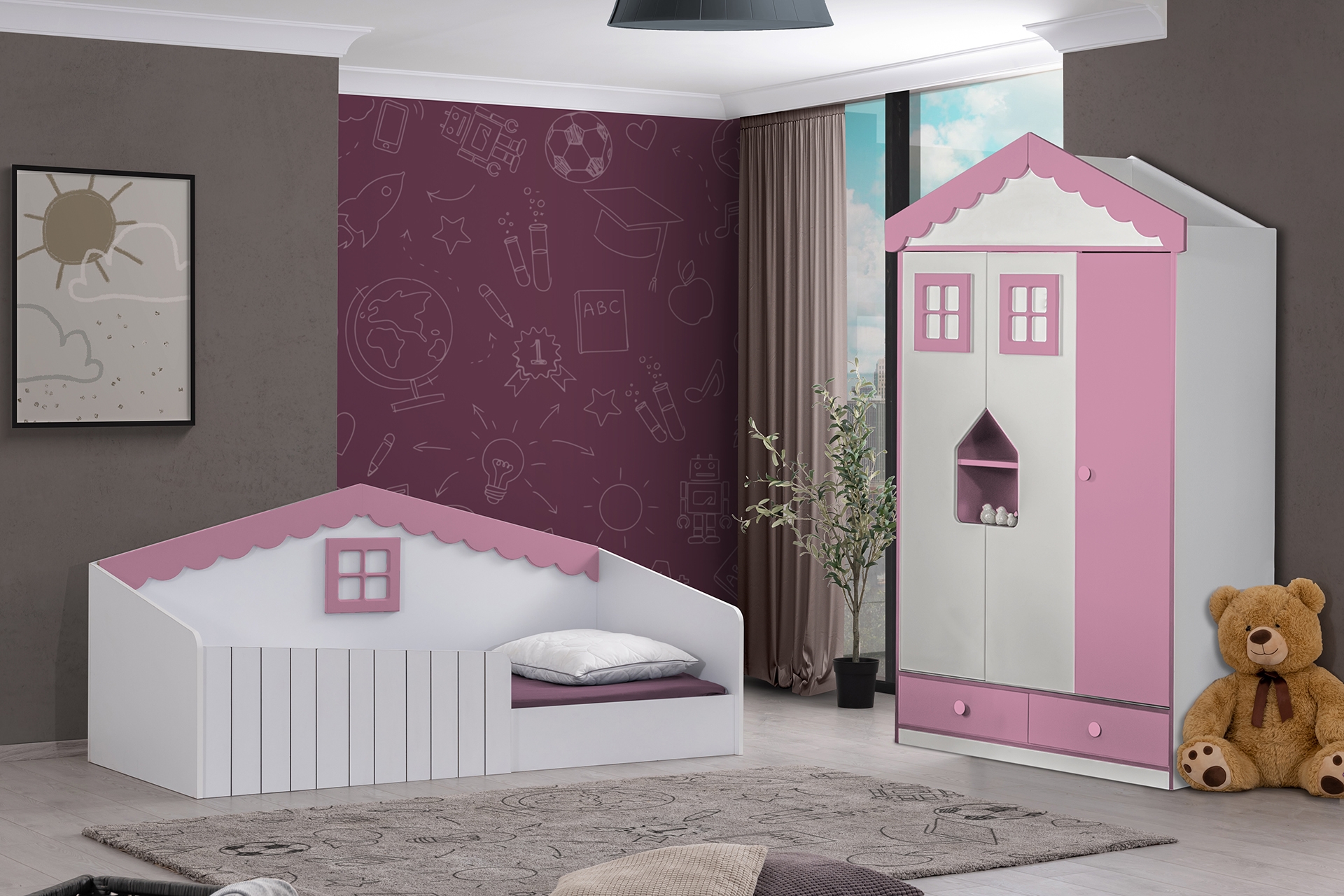 CASTLE MONTESSORİ ÇOCUK ODASI TAKIMI, PEMBE, 3 KAPAKLI FİYATI - Vivense