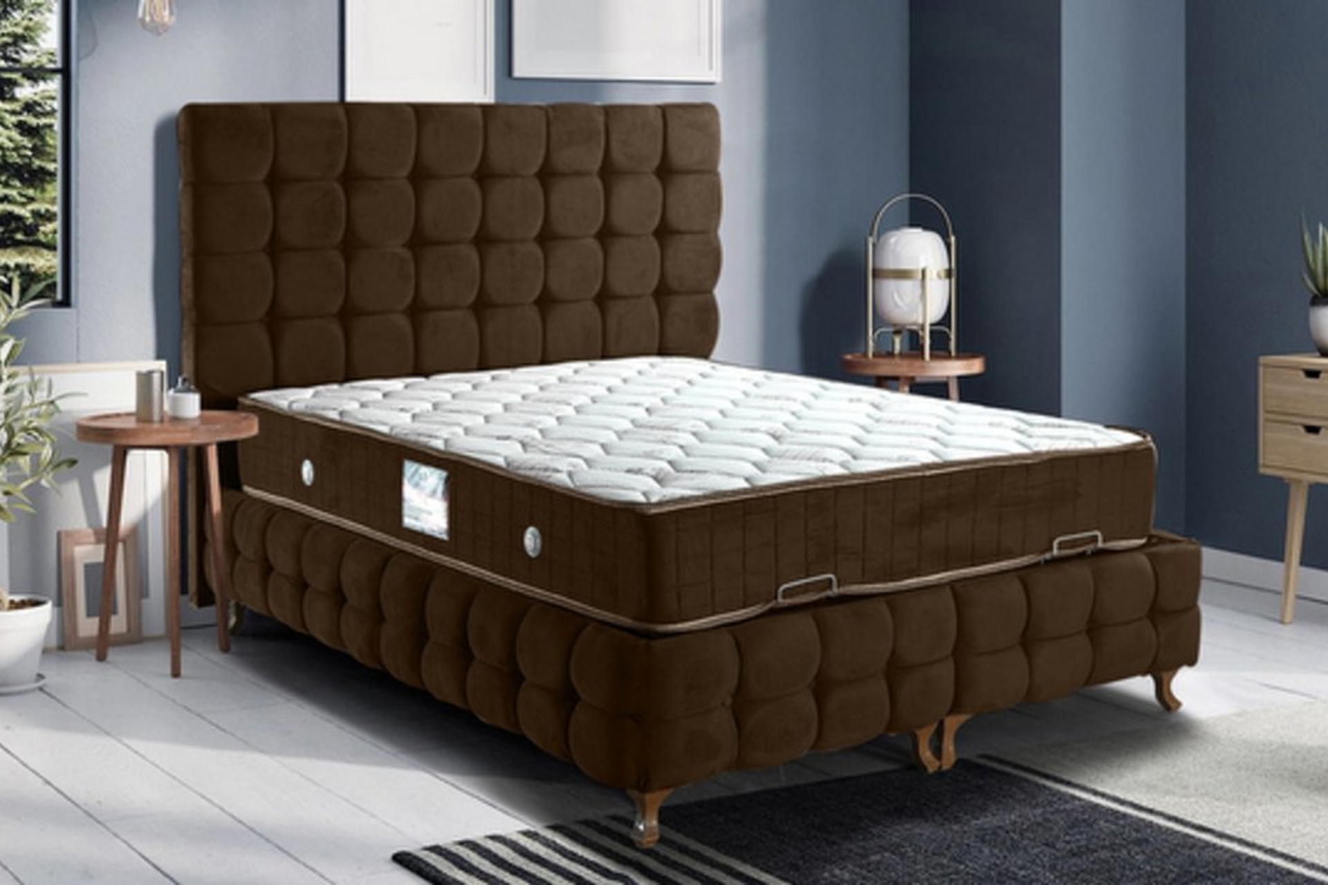 DUKE LUX KOYU KAHVE BAZA + BAŞLIK + YATAK SETİ 90X200