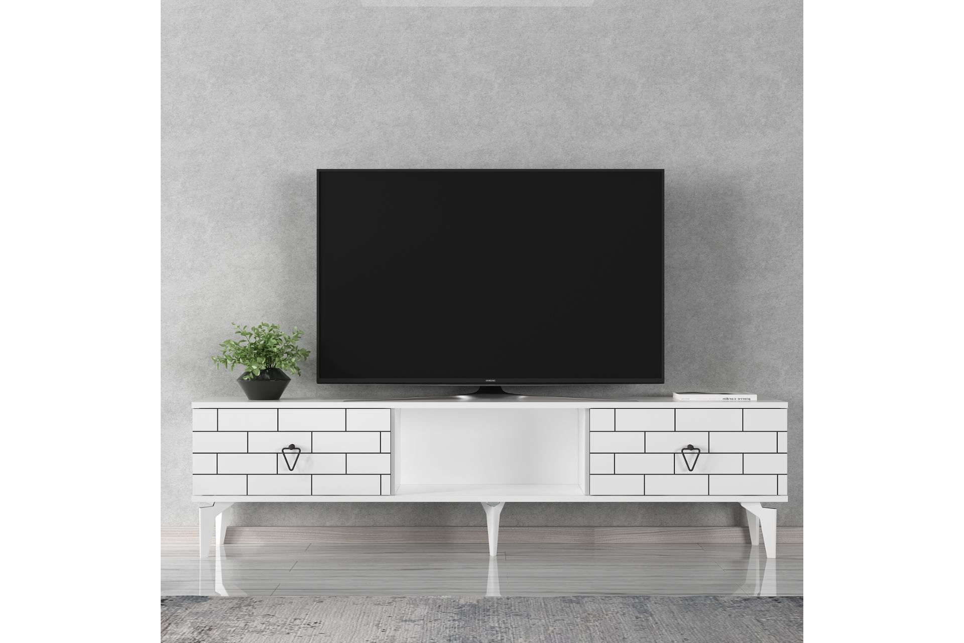 Varna Tv Ünitesi Alt Modül- 2 Kapaklı Raflı- Beyaz - 1