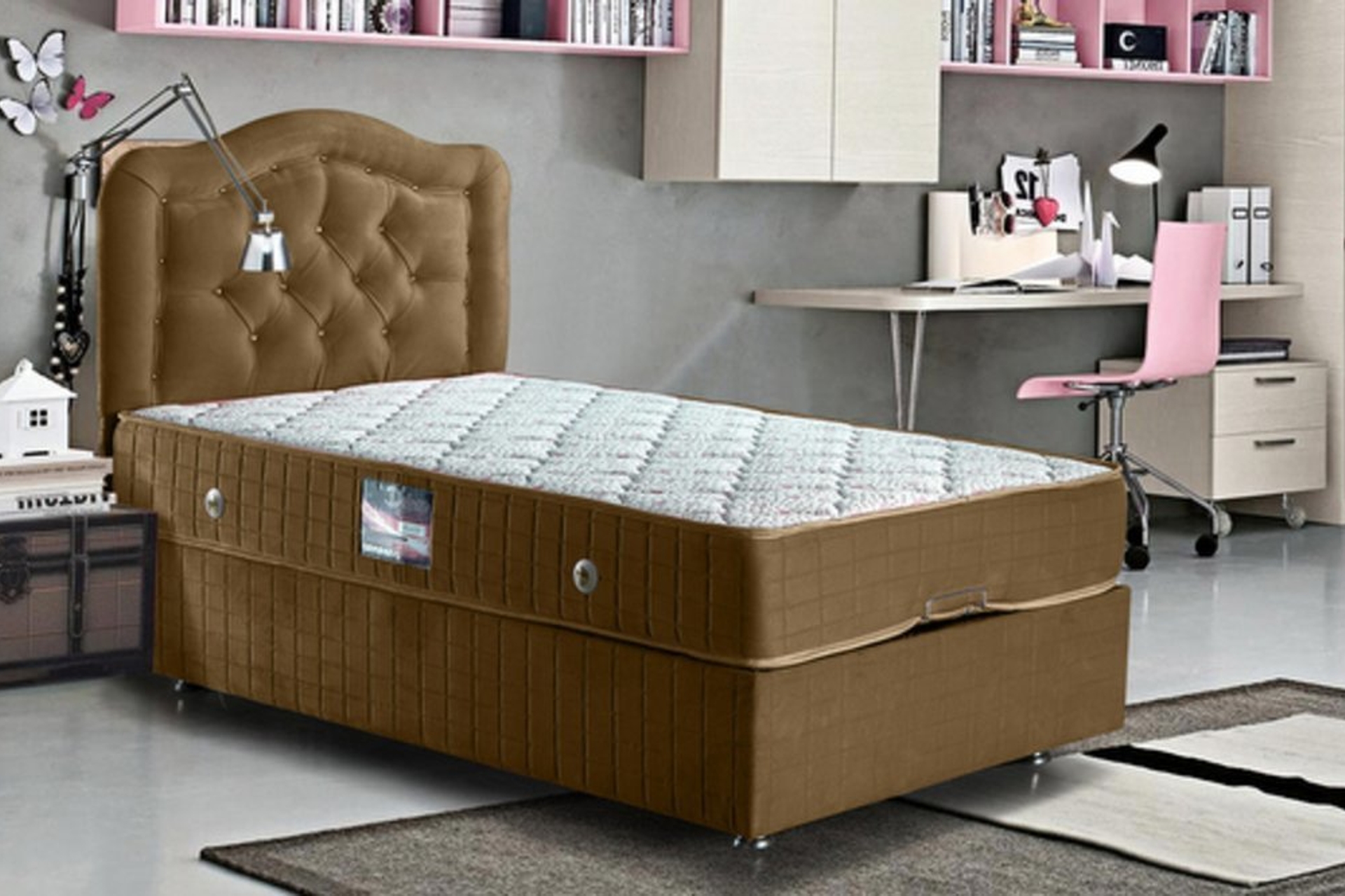 ŞAH AÇIK KAHVE BAZA + BAŞLIK + YATAK SETİ 90X200 FİYATI