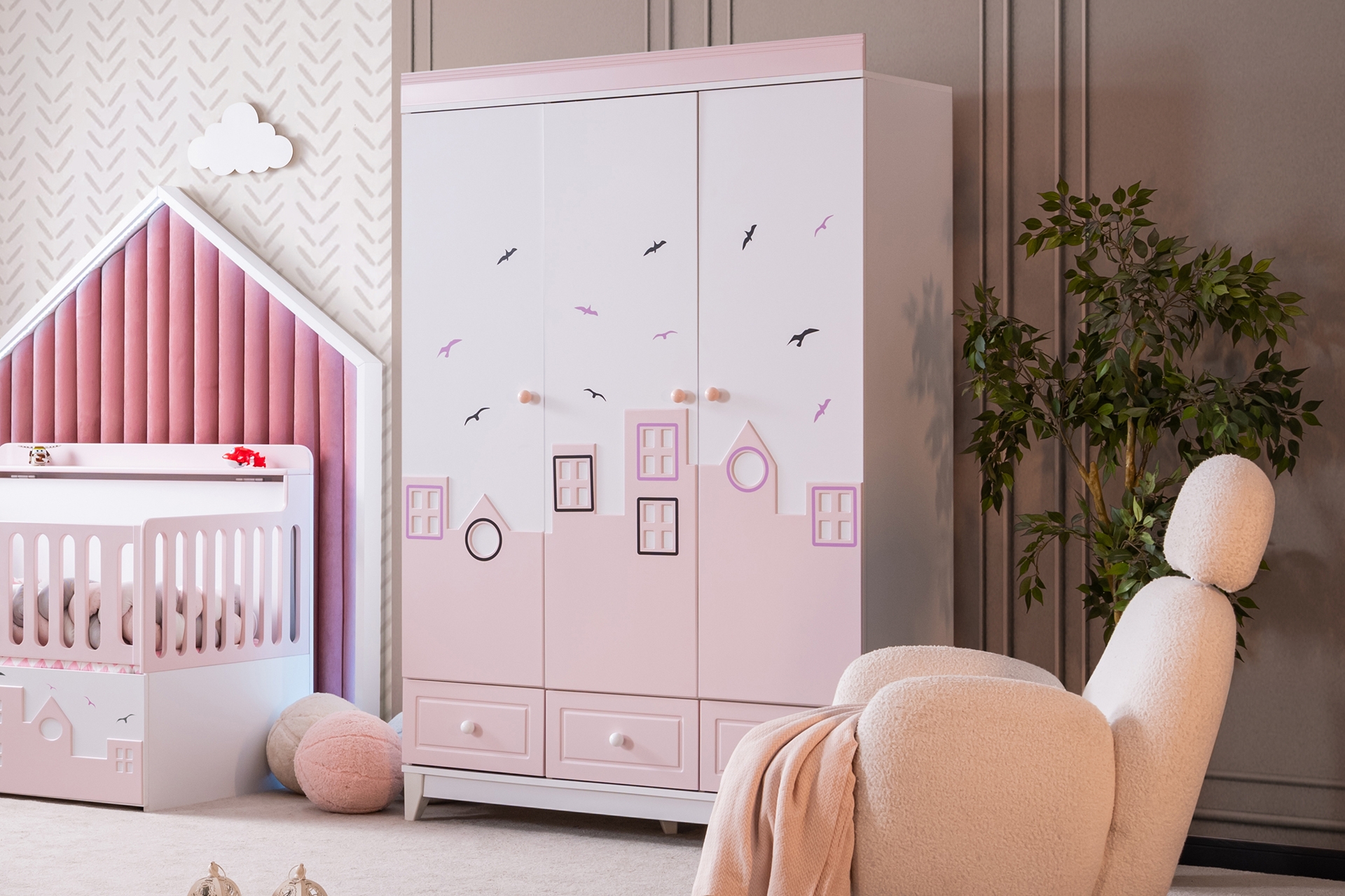 City Gardırop- Pembe- 3 Kapaklı -1