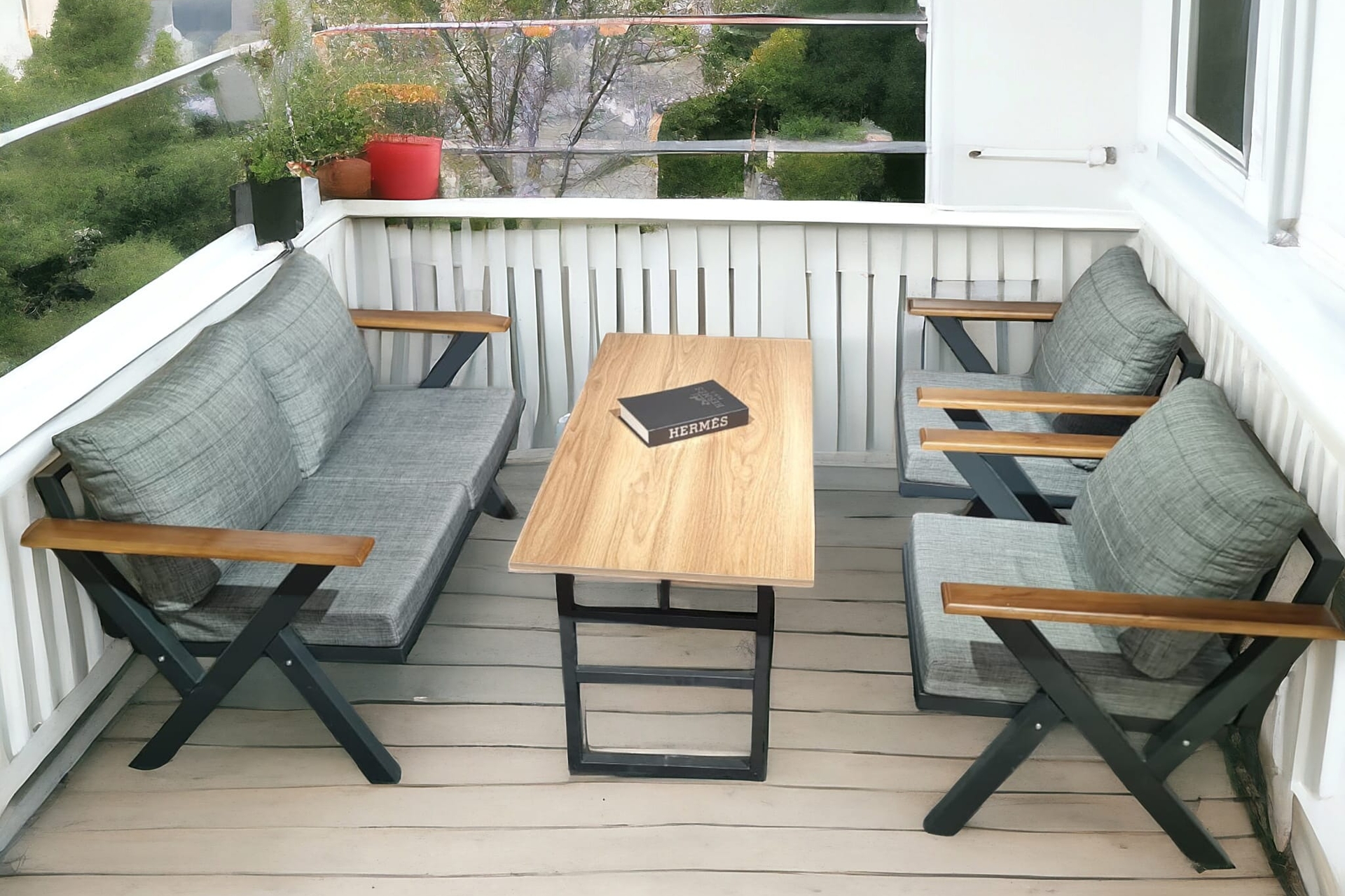 Milas Bahçe Balkon Takımı- 2+1+1- Açık Gri -1