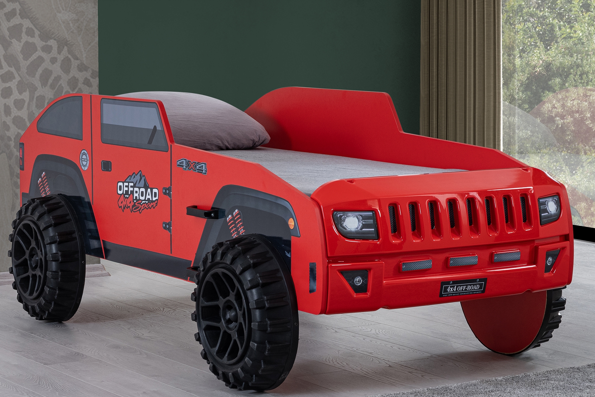 Jeep Arabalı Yatak- Kırmızı- 90X190 -1