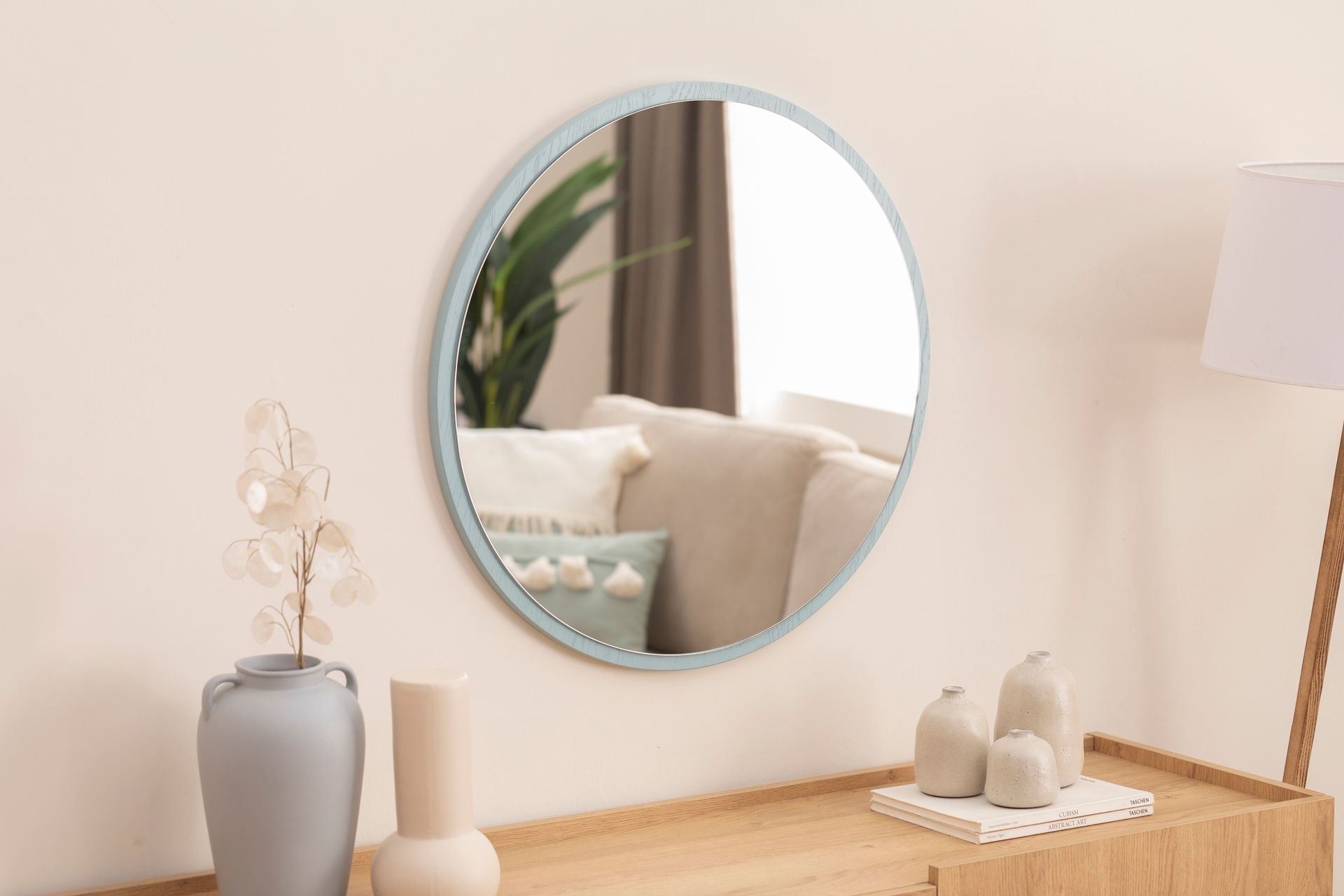 Dfn Wood Yuvarlak Duvar Ve Salon Aynası- Yeşil- 70X70 -1