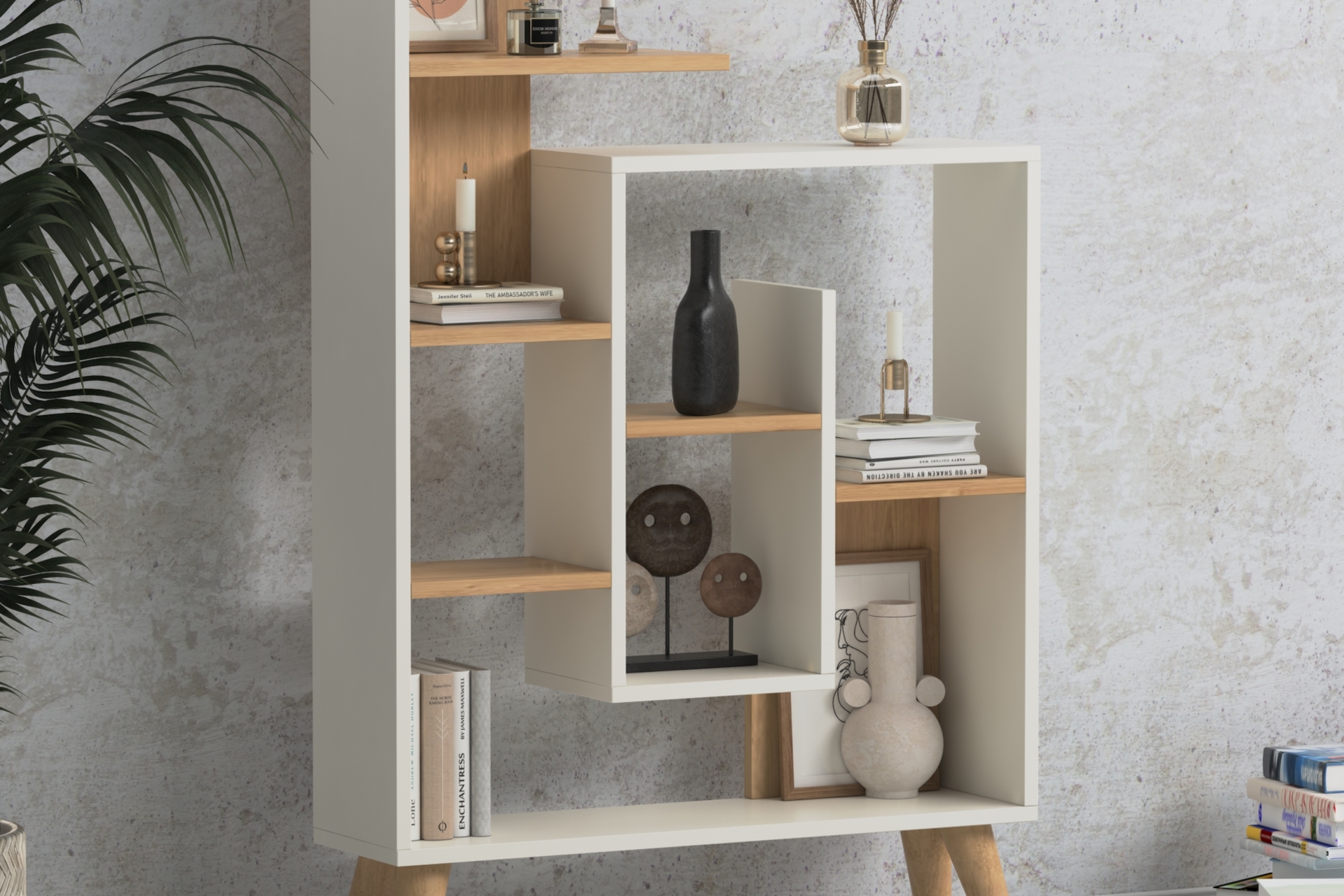 Lagomood New Sally  Kitaplık- Beyaz Meşe -1