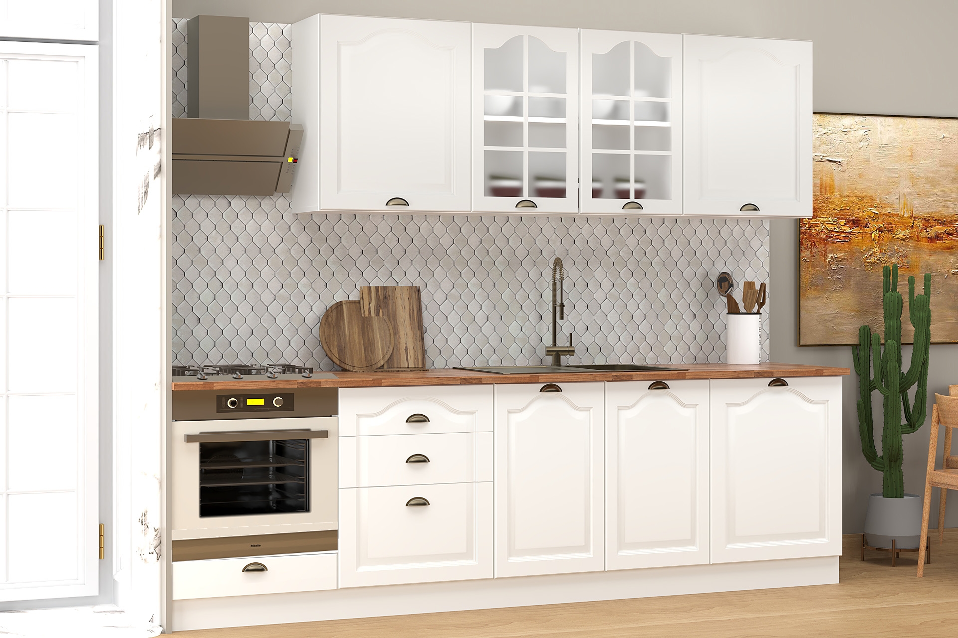 Greena White Tezgahlı Mdf Hazır Mutfak Dolabı- 270 Cm -1