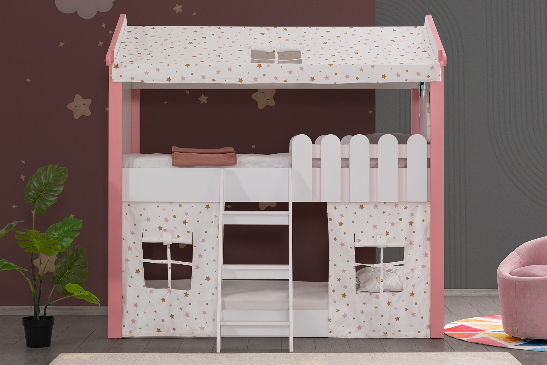 Garden Aydınlatmalı Oyunevi Ranza- Pembe- 90X190 -1