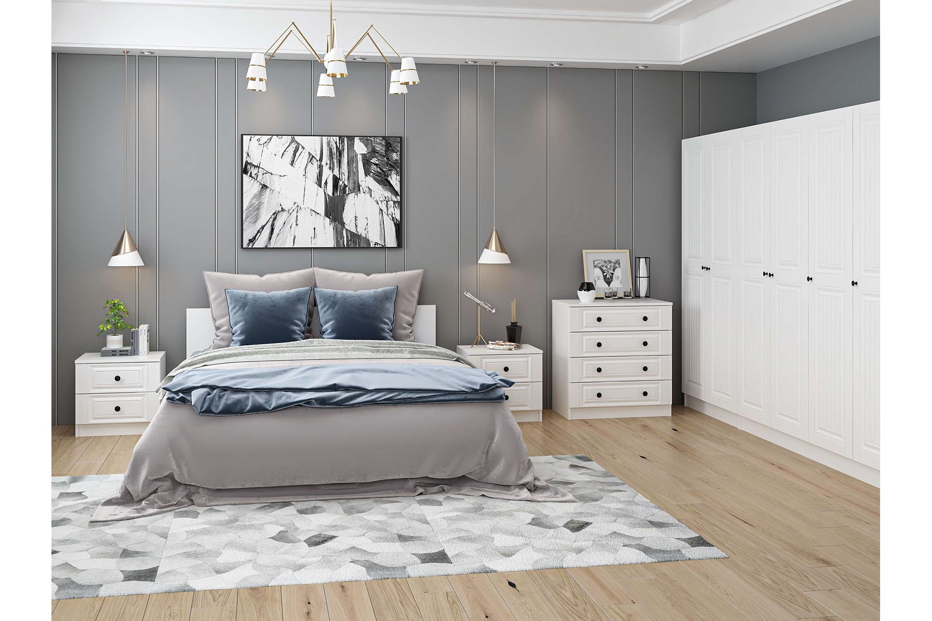 Kale210 Yatak Odası Takımı- Beyaz Mebran- 6 Kapaklı- Set 64 -1