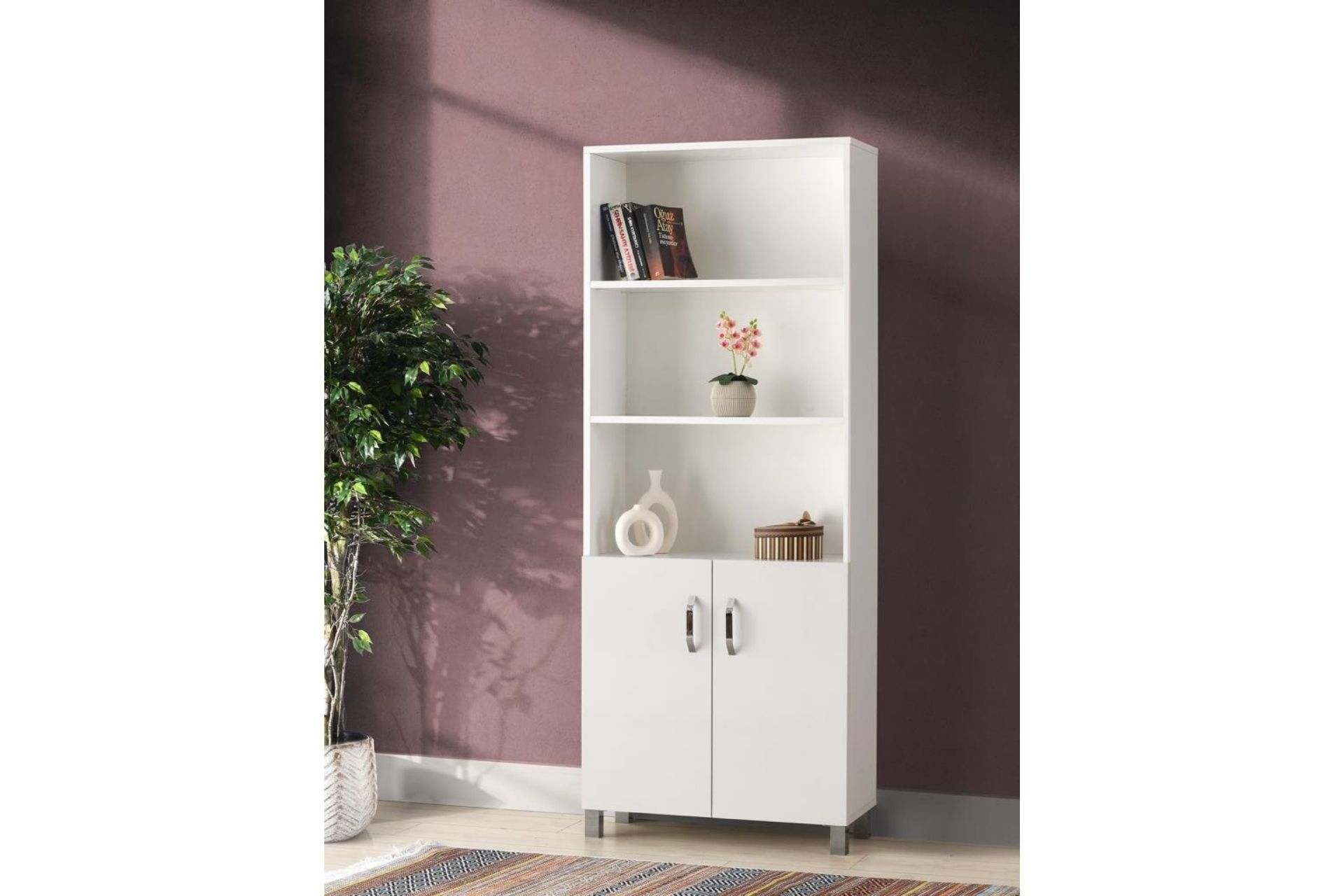 Buket Dolaplı Kitaplık- 5 Raflı- Beyaz- 70X32X178Cm -1