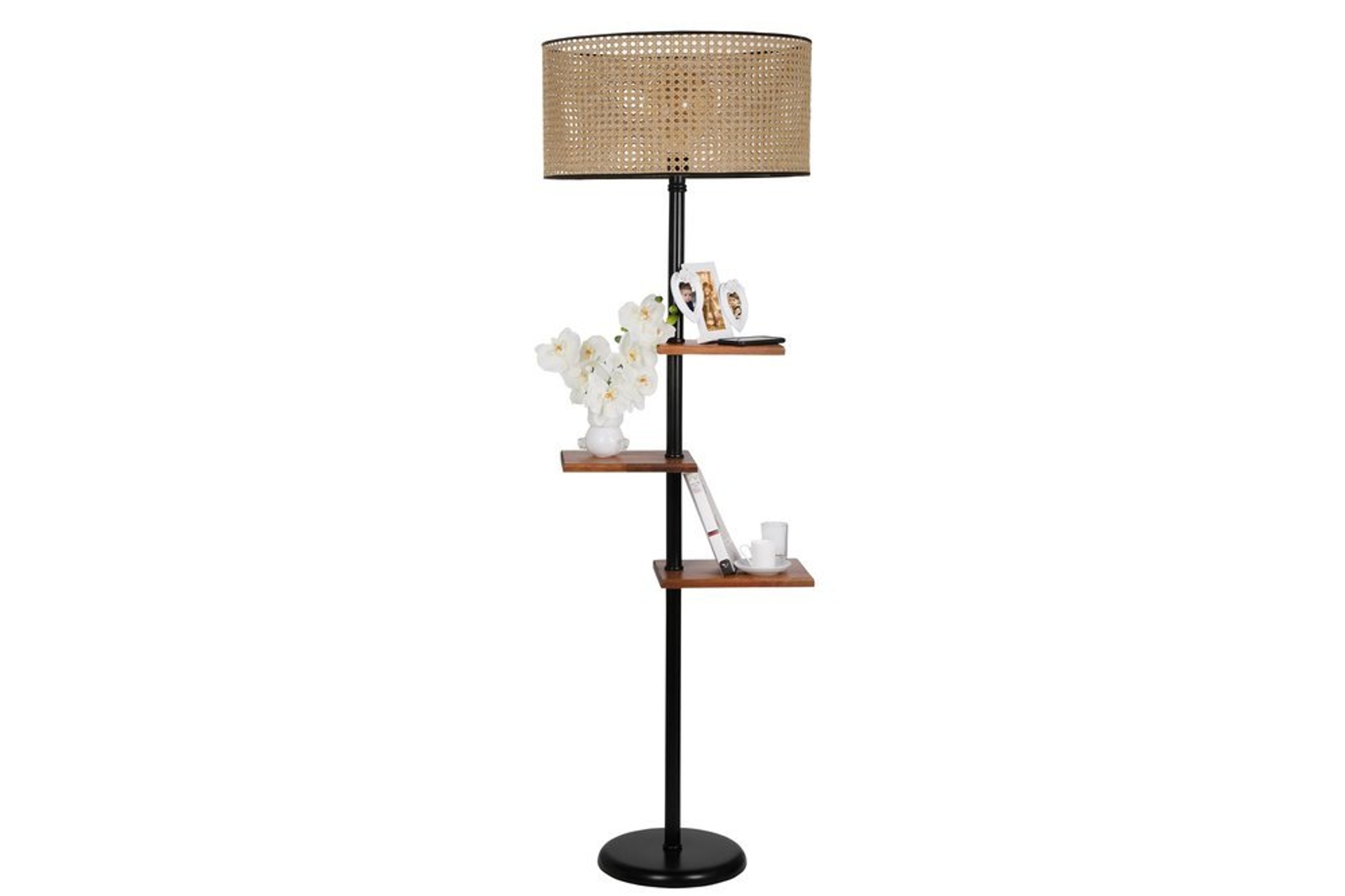 Lumexx Moda Silindir Lambader- Siyah Ayak- Rattan Abajurlu - 1