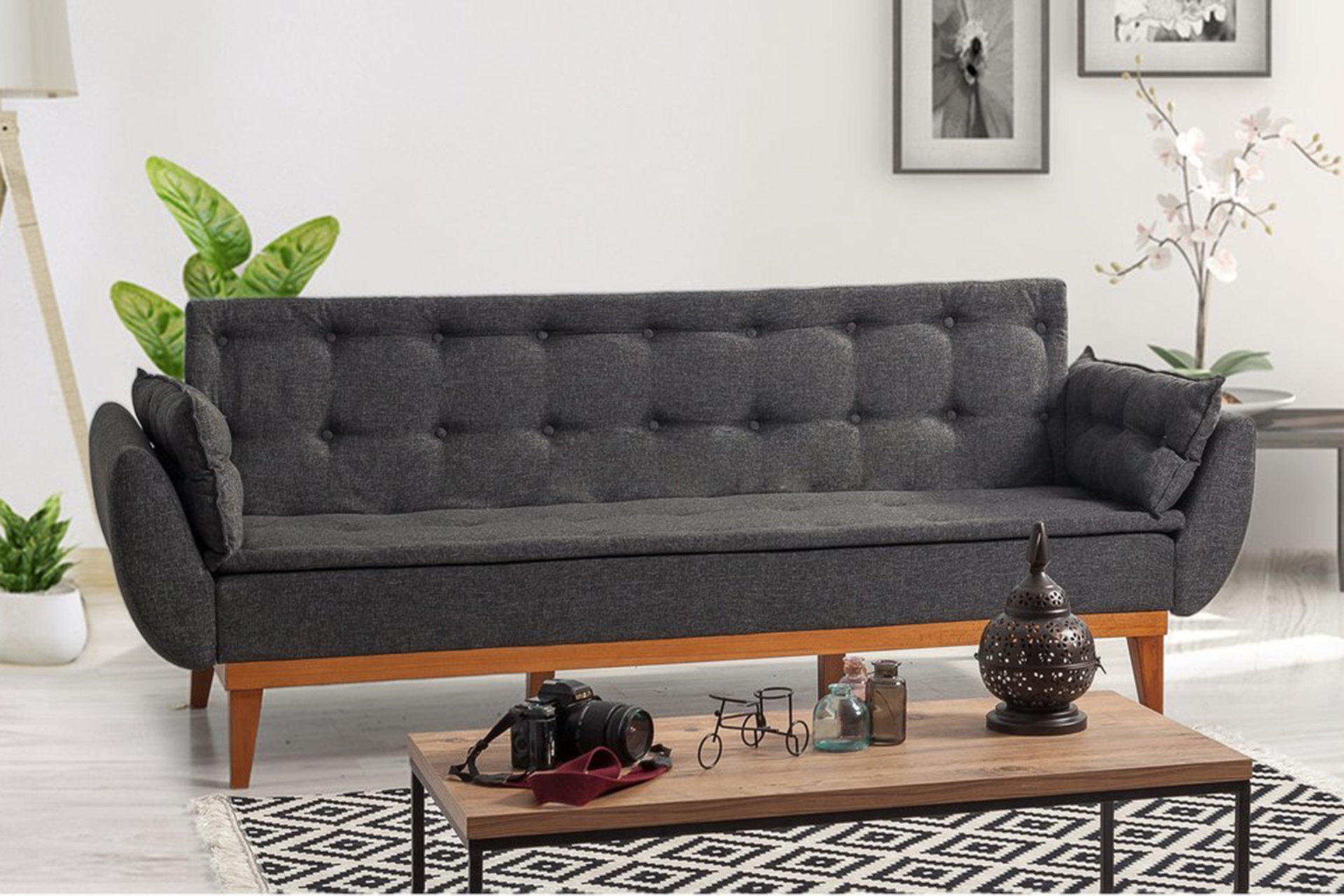 Moby Three Seater Sofa Bed, Anthracite Grey | Vivense London