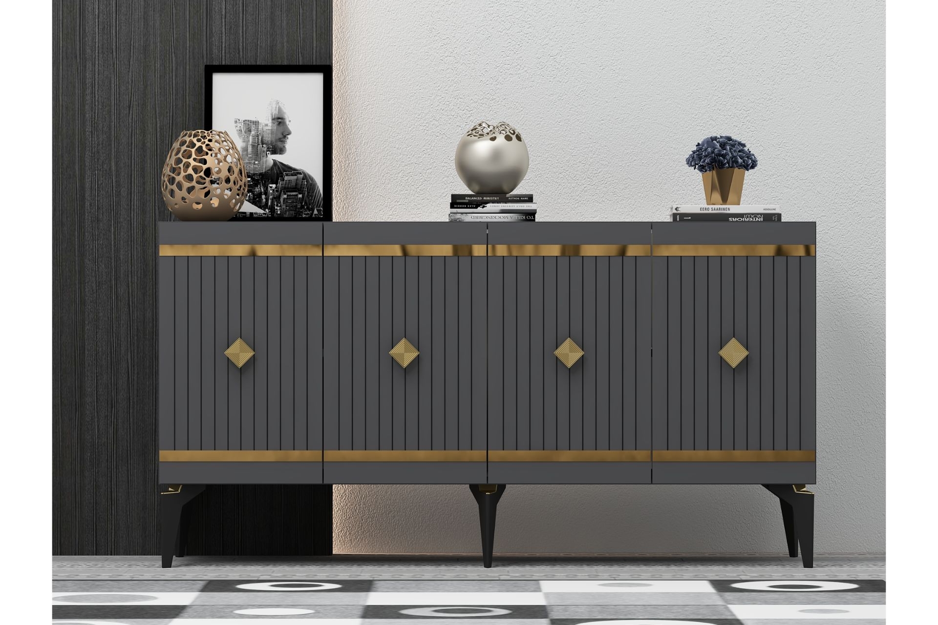 Lenora Konsol- Antrasit Altın- 150 Cm - 1