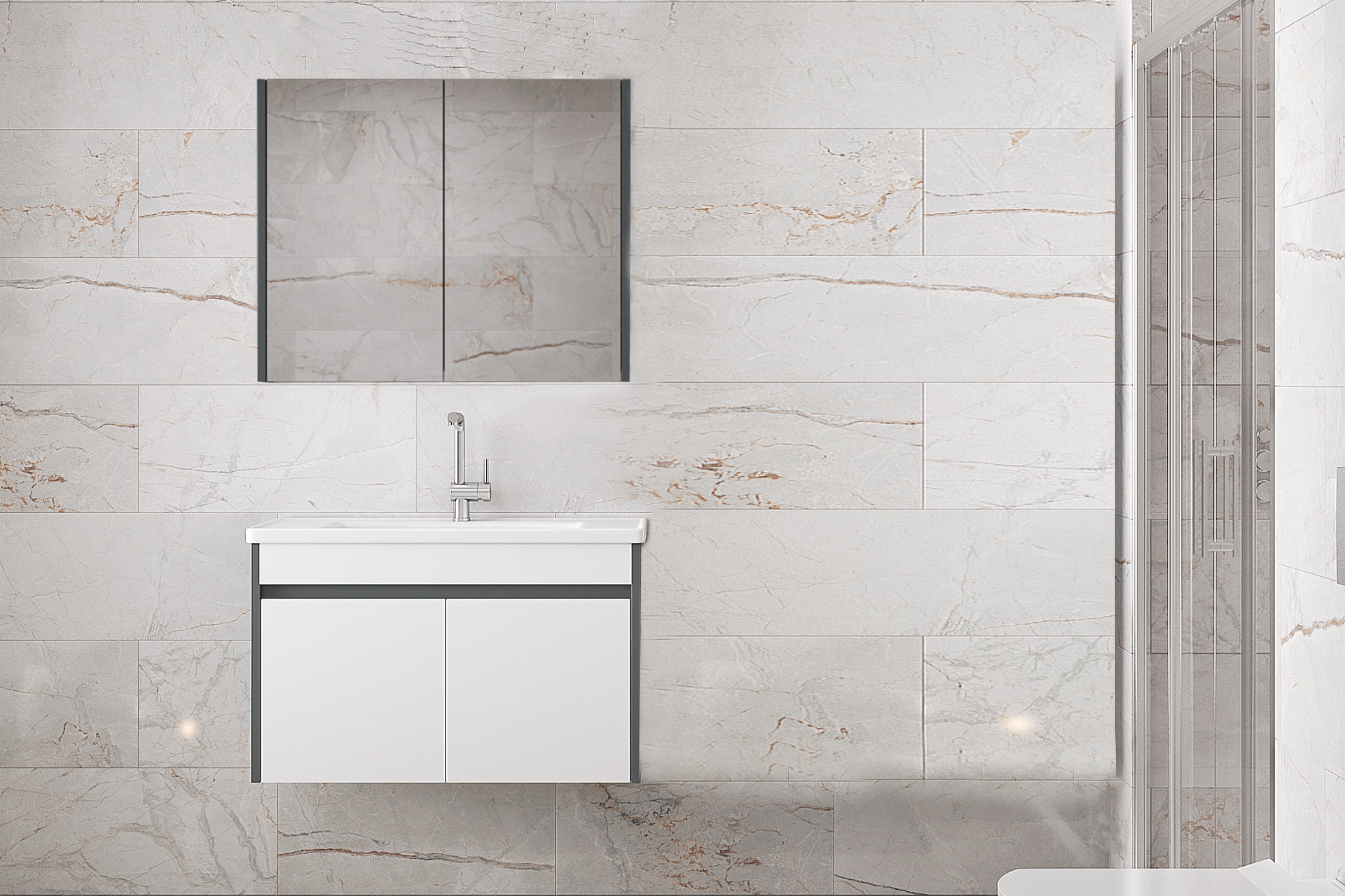 ALFA ESTELLA-EA AYNALI LAVABOLU BANYO DOLAP TAKIMI, 80 CM