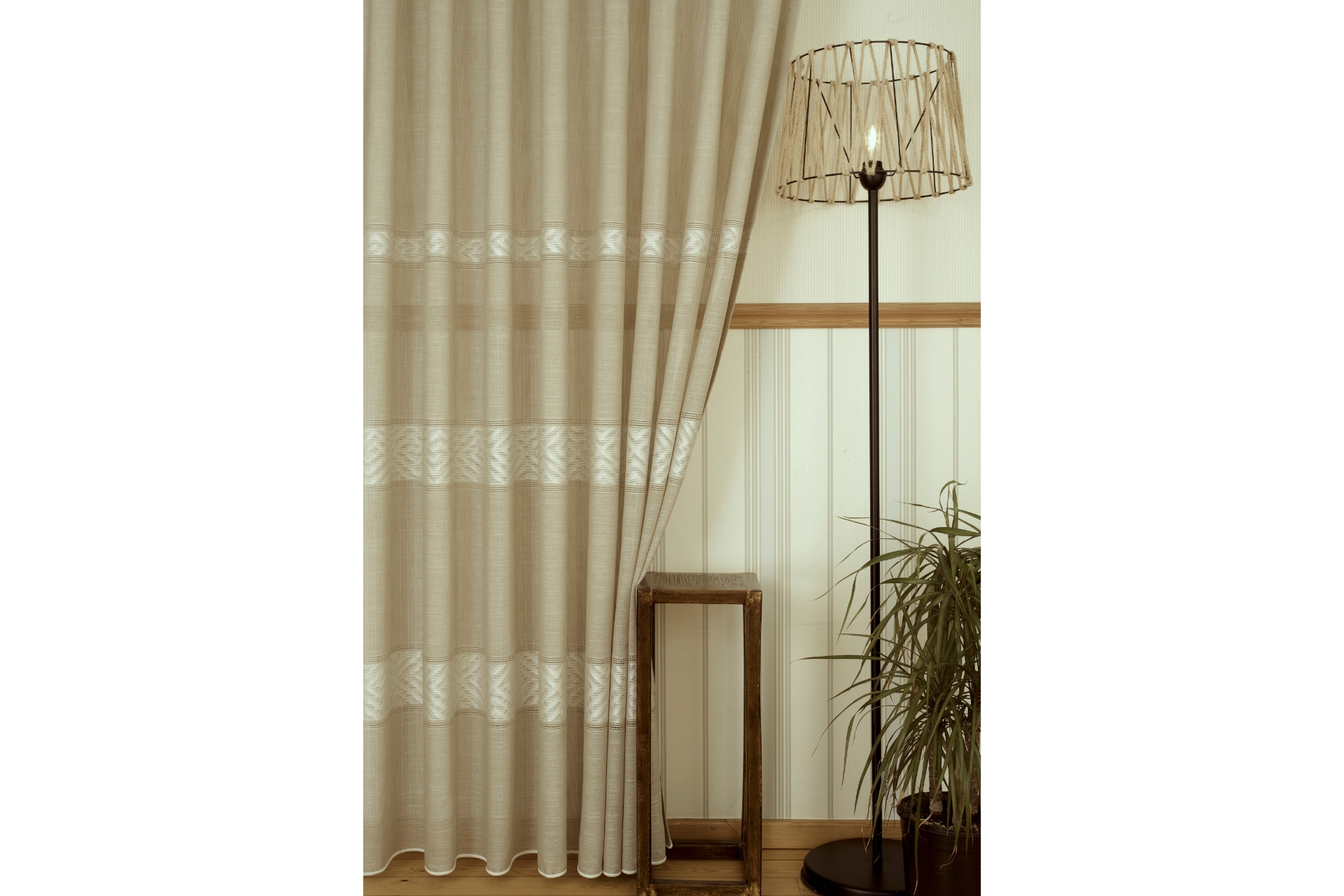 Massarelli Vrc Desen Keten Sık Pile Tül Perde- Bej Rengi- 200X260 -1