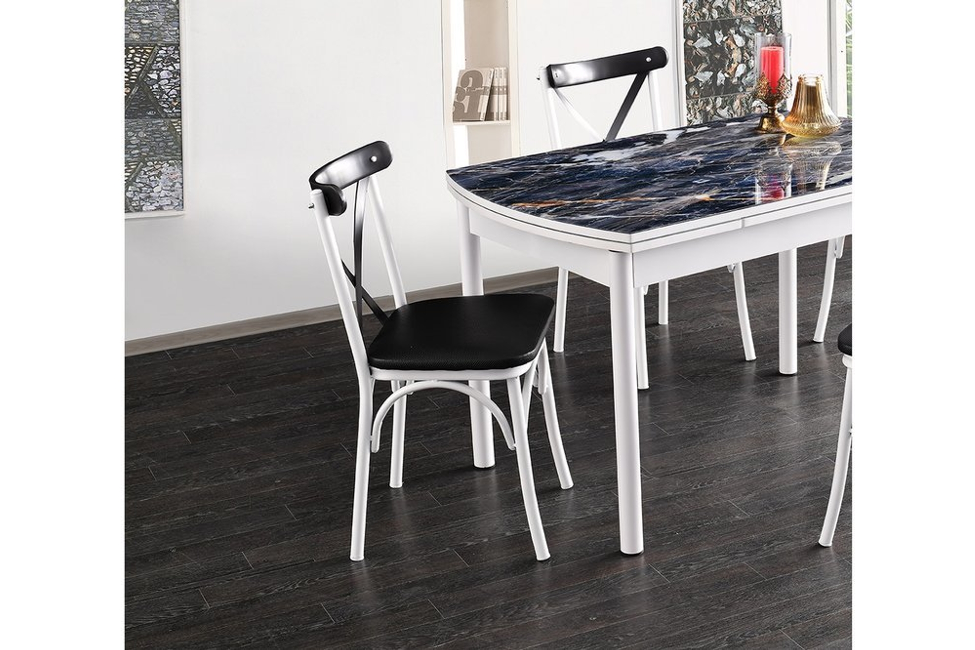 MONACO MASA TAKIMI BAHAR ÇAPRAZ SANDALYE SİYAHBEYAZ