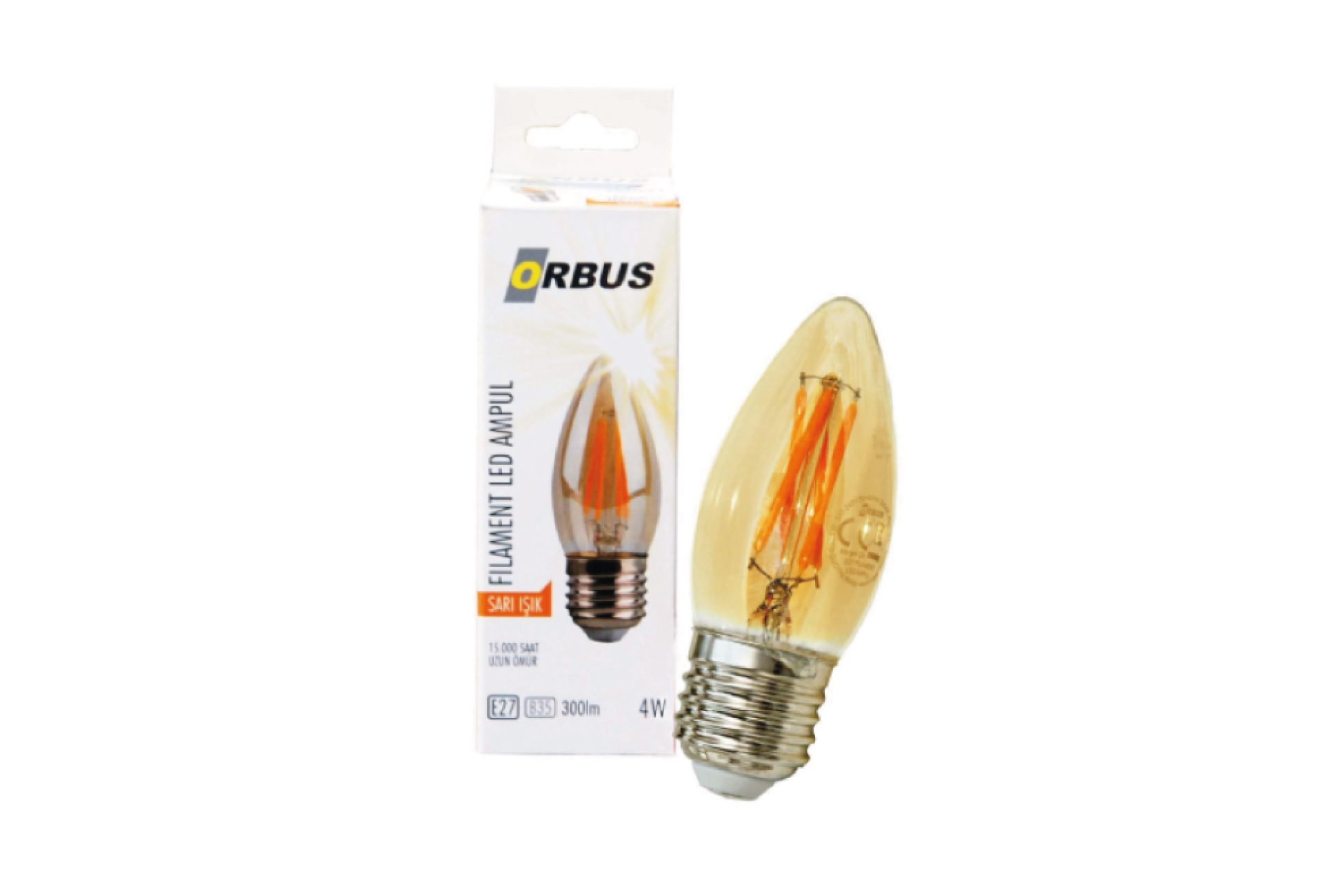 ORBUS B35 4W AMBER E27 LED AMPUL, BEŞLİ, SARI