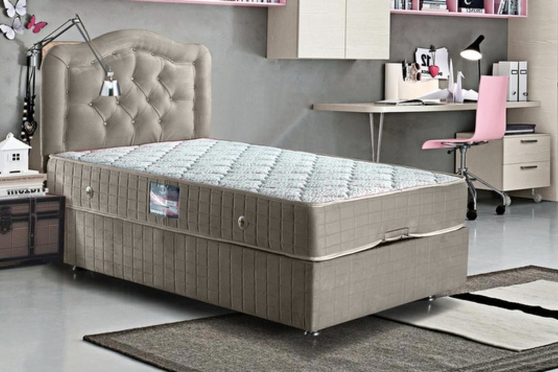 ŞAH GRİ BAZA + BAŞLIK + YATAK SETİ 180X200 FİYATI Vivense