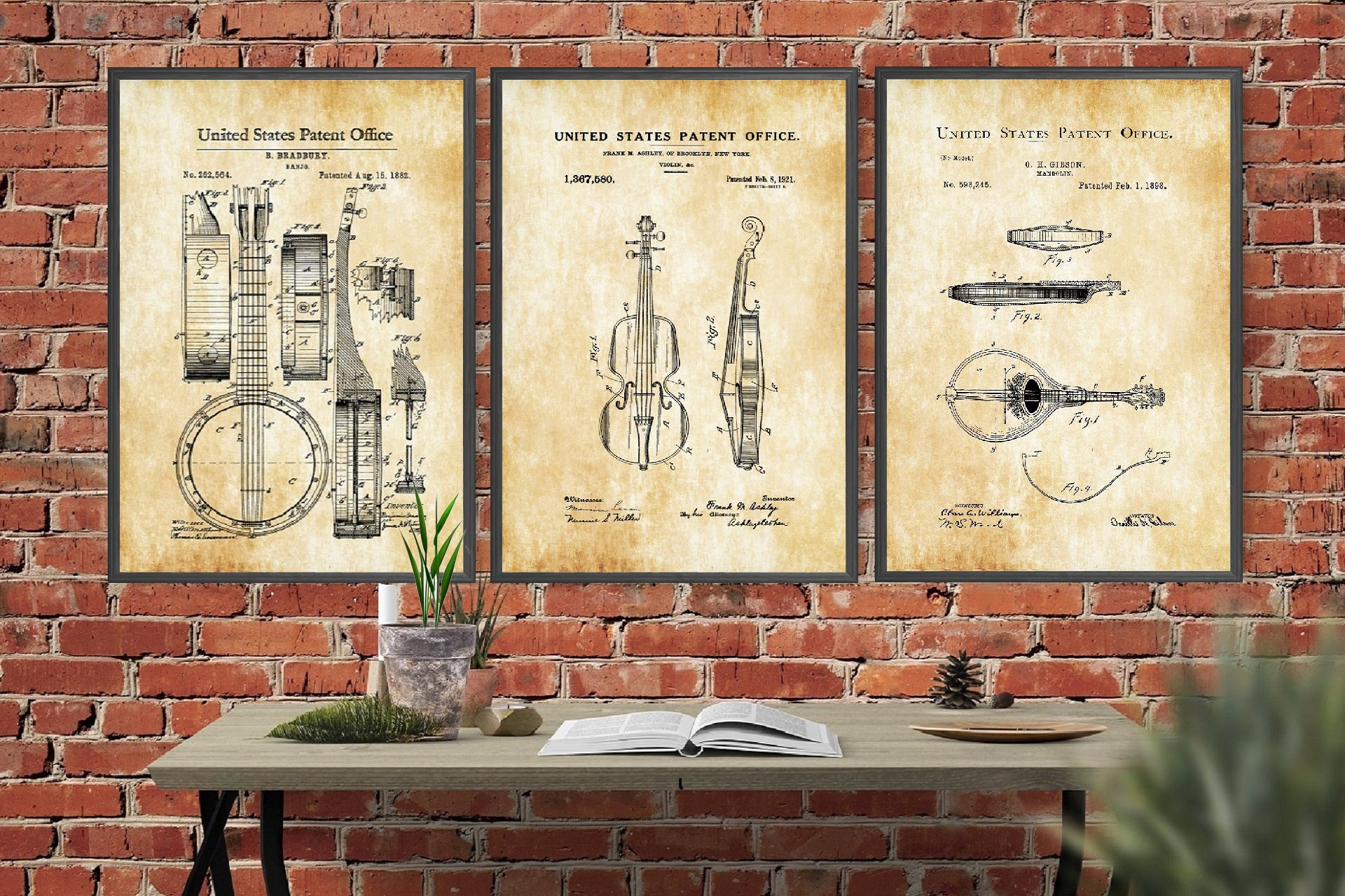 Stringed Instruments Pattent Çerçeveli Pano Set- 50X70 -1