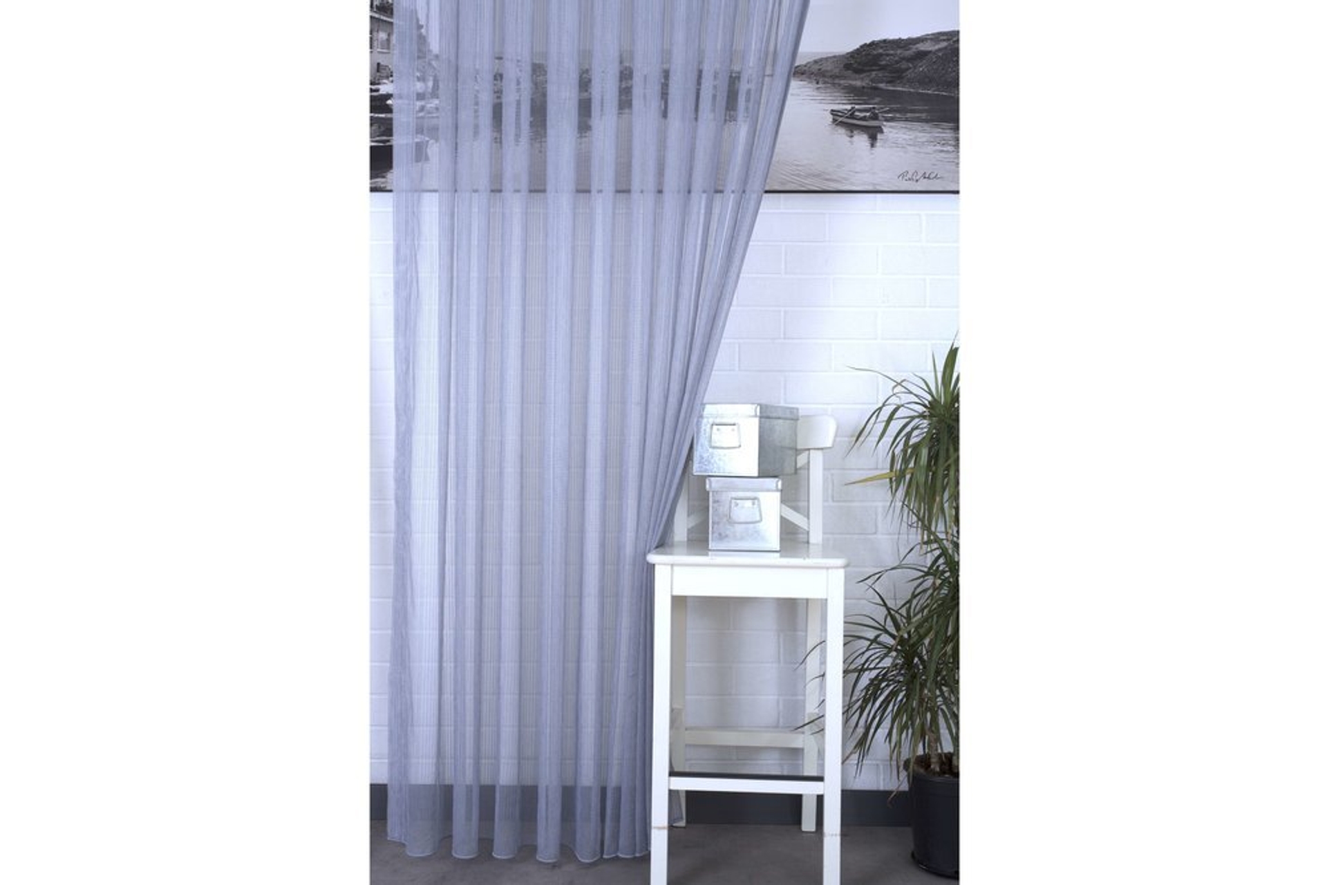 Massarelli Çizgili Tül Mavi 1-2 Seyrek Pile 250X260 -1