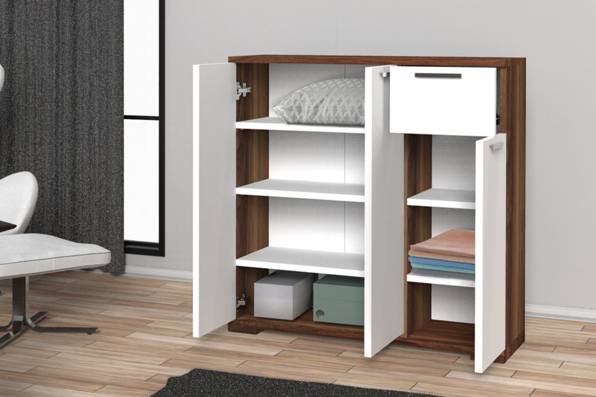 MİMİLOS A7 ÇEKMECELİ 3 KAPILI 4 RAFLI YATAK ODASI DOLABI