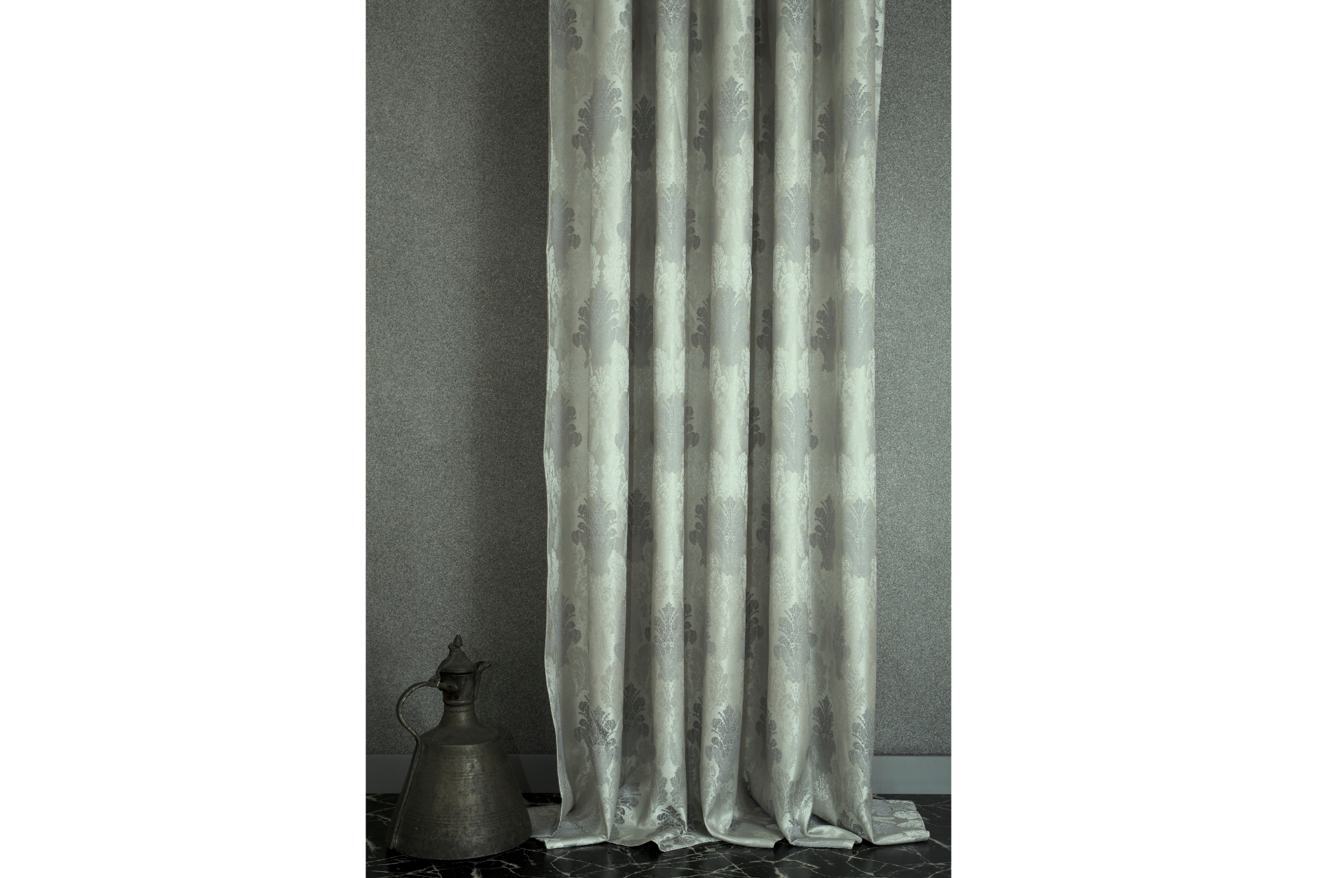 Massarelli Klasik Damask Desen Orta Sık Pile Fon Perde- Gri- 100X260 -1