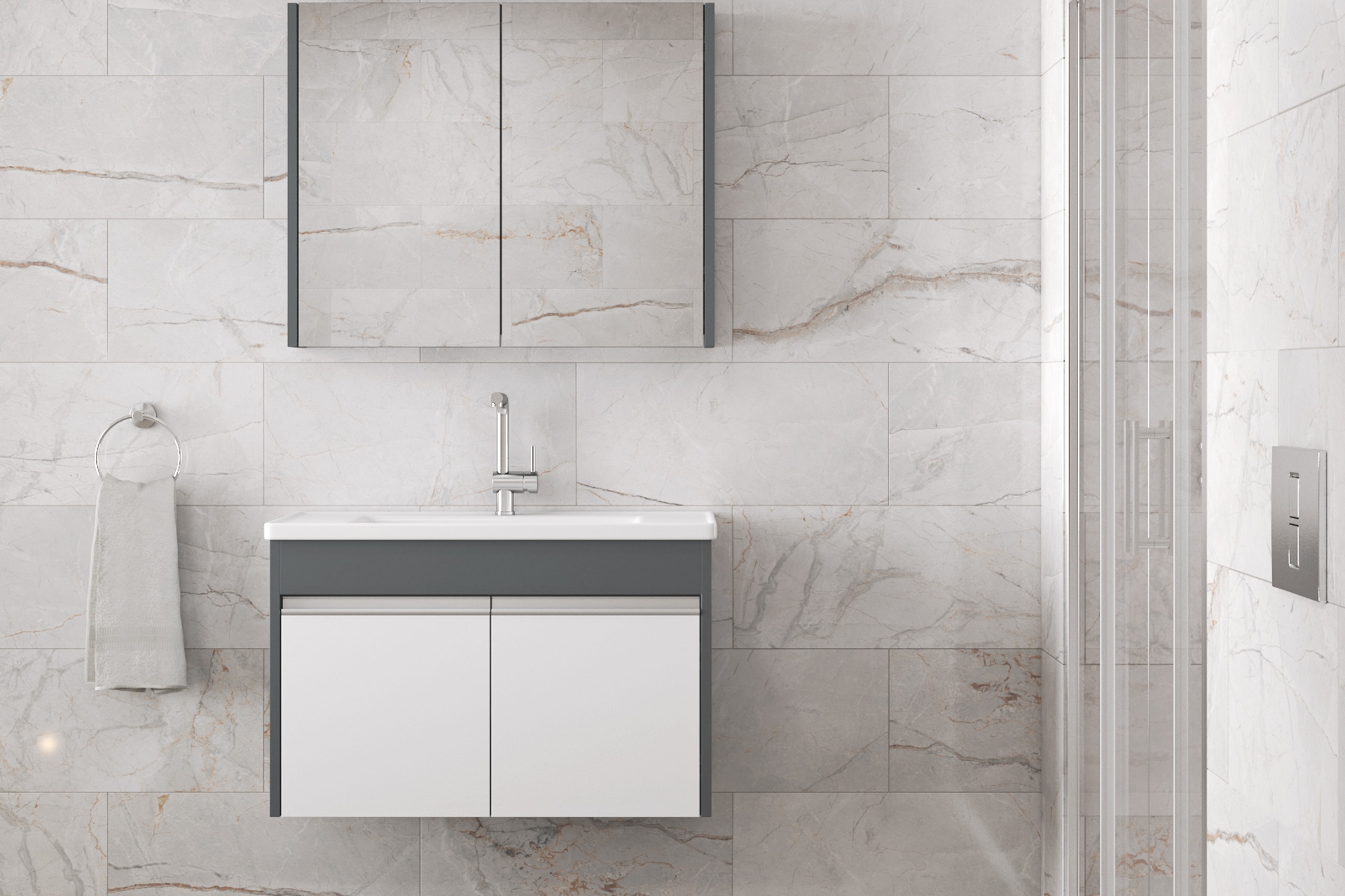 ALFA VİSENTE-EA AYNALI LAVABOLU BANYO DOLAP TAKIMI, 80 CM
