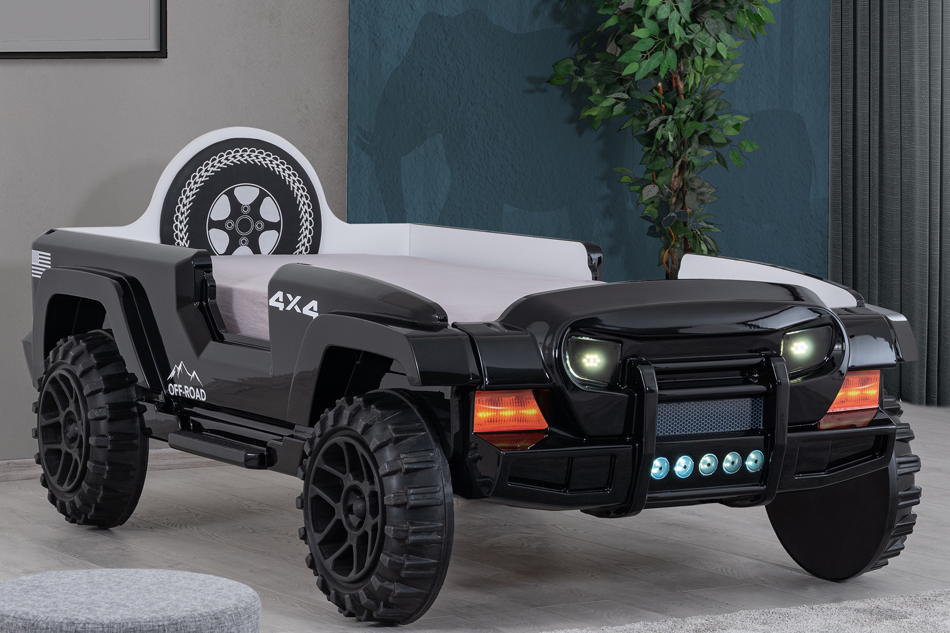 Jeep Süperlüx Ledli Arabalı Yatak- Siyah- 90X190 -1