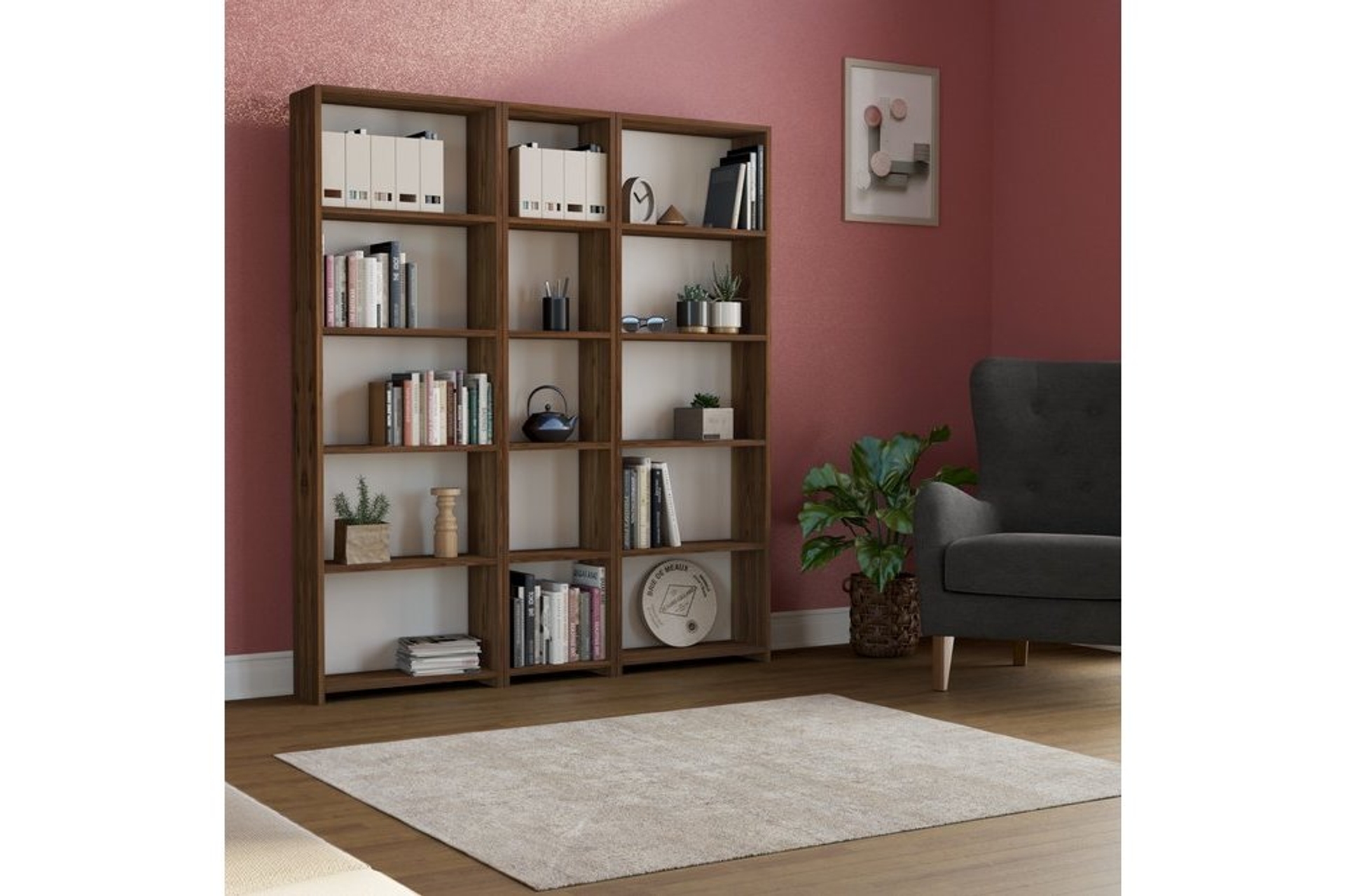 Rani M1 Genis Kitaplik 15 Rafli 3 Bolmeli Ceviz R9 Fiyati Vivense