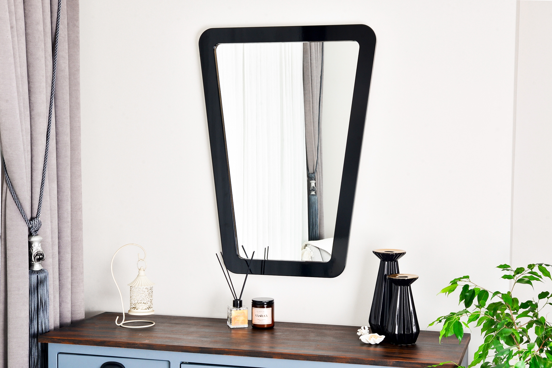 Dfn Wood Atria Dekoratif Konsol Aynası- Siyah- 80X60 -1
