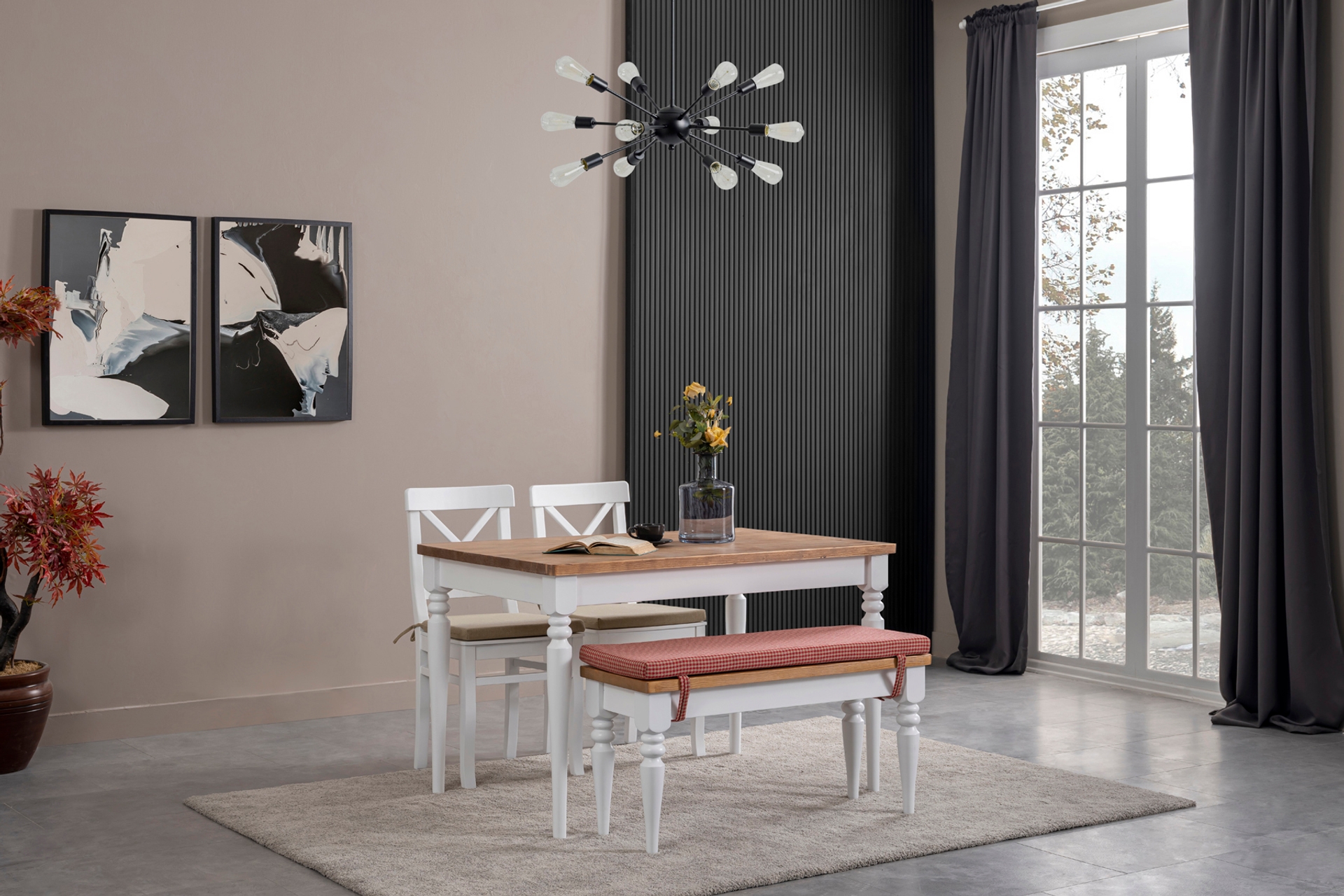 Sırma Ahşap Masa Ve Bench Takımı- 110X70 -1