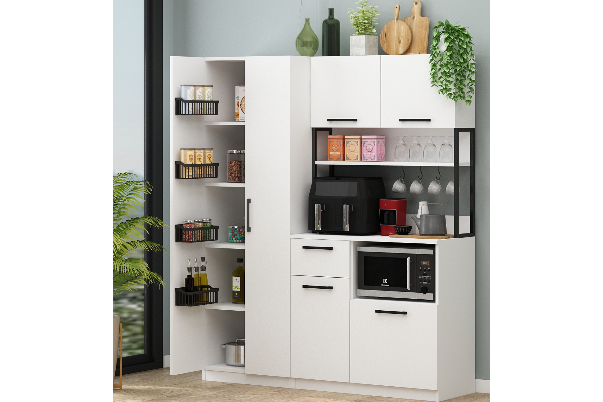 Ervin Tiba Beyaz Airfry Çok Amaçlı Erzak Dolabı Kiler Dolabı- Beyaz- 4 Sele Raflı -1