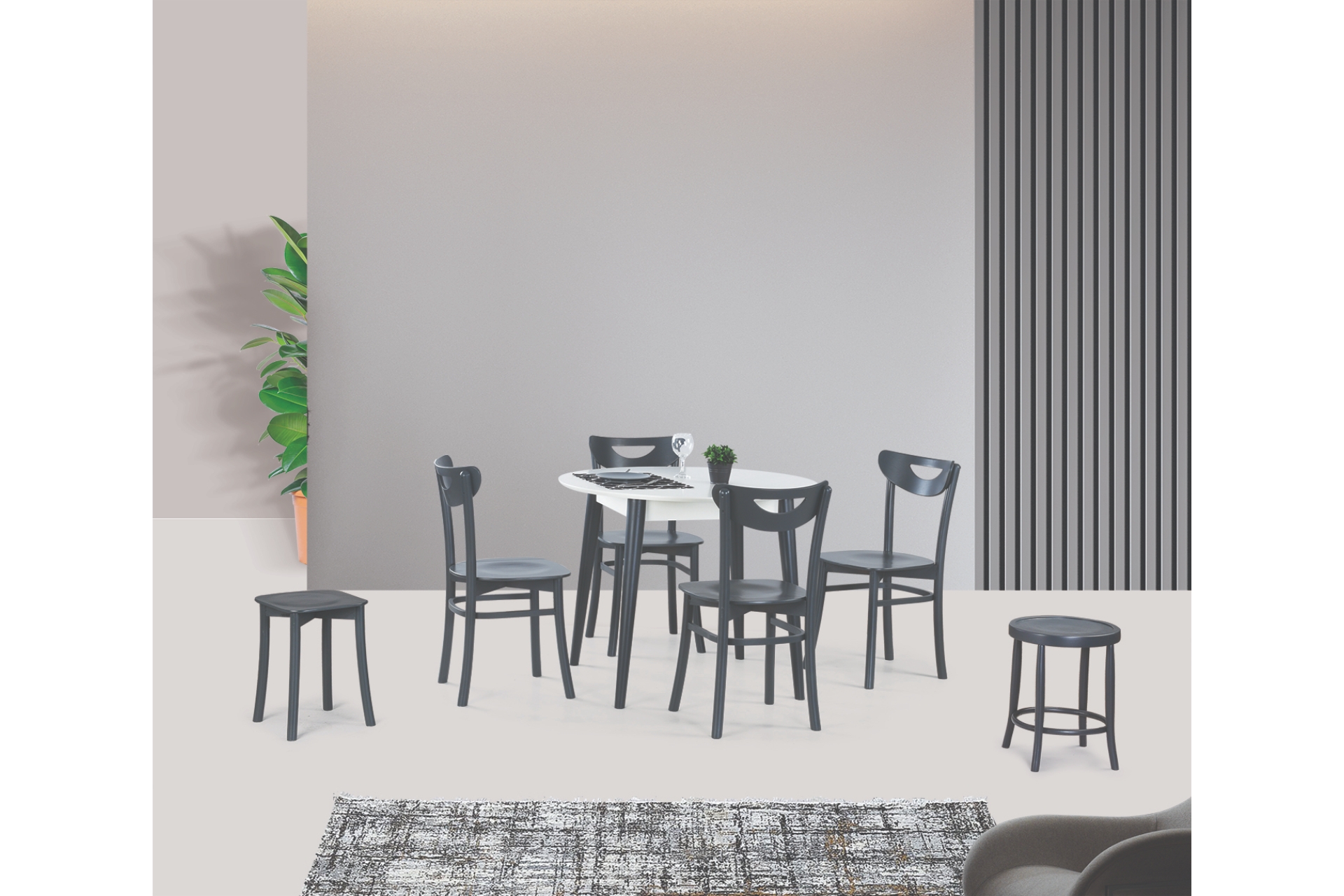 Siena Sabit Masa Ve Alman Sandalye Takımı- Antrasit- 90X90 -1