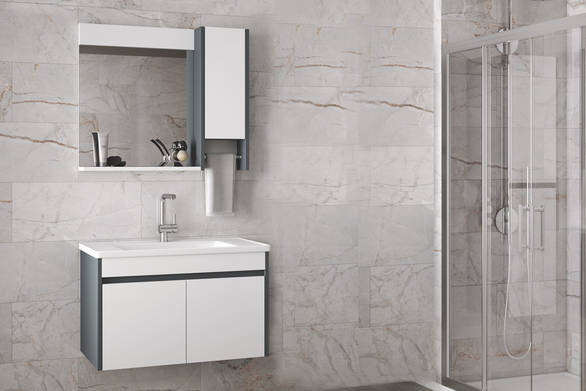 ALFA ESTELLA-OA AYNALI LAVABOLU BANYO DOLAP TAKIMI, 80 CM