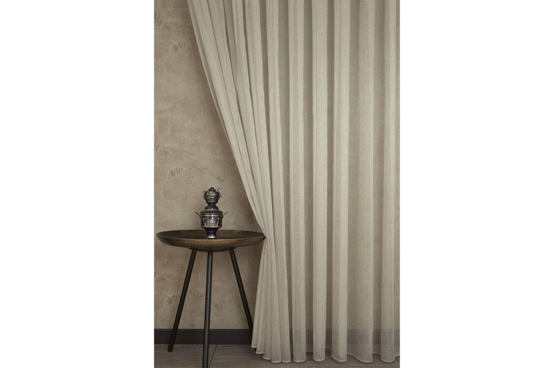 Massarelli Etamin Şantuklu Tül Bej 1-2-5 Orta Sık Pile 200X260 -1