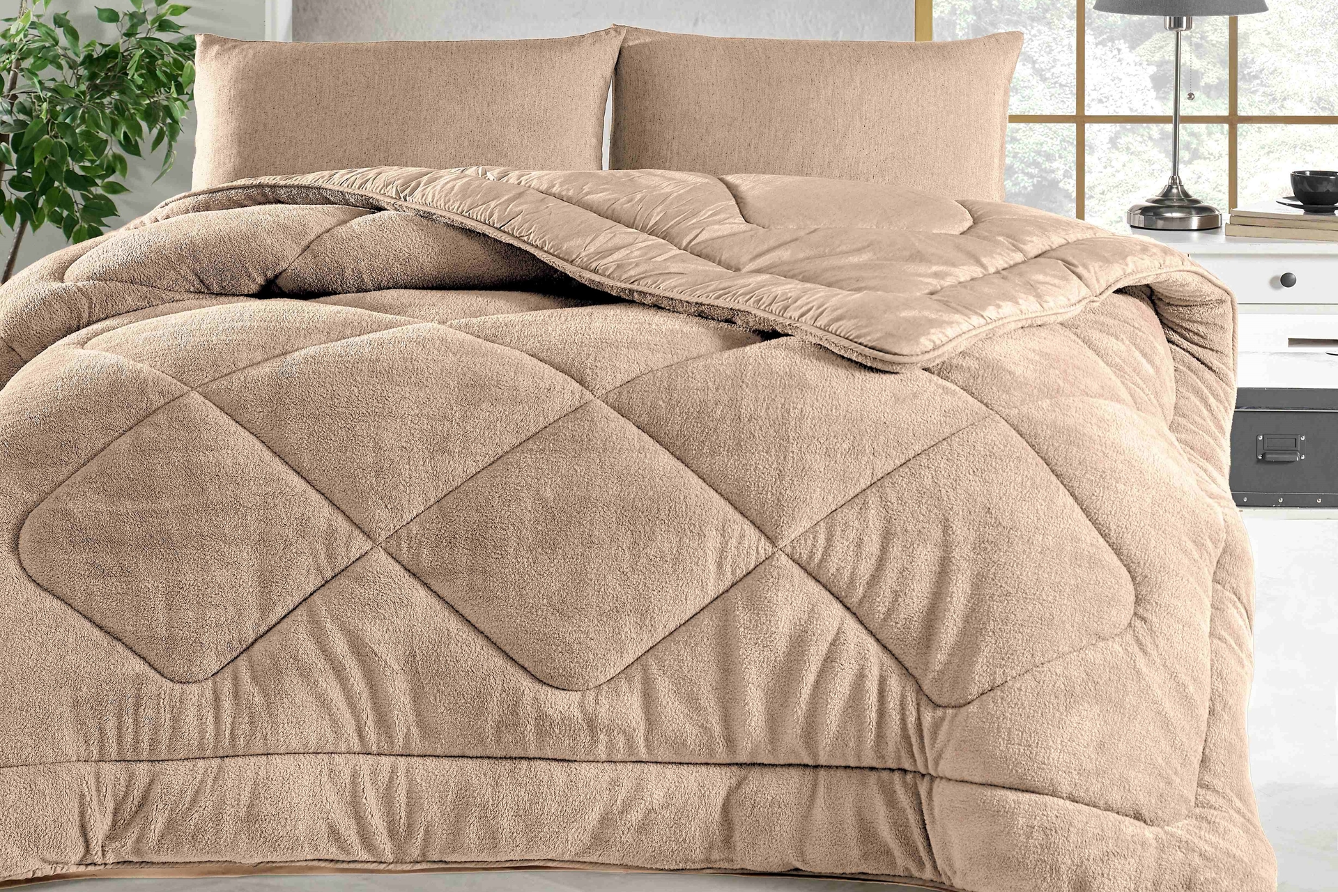 ÇİFT YÖNLÜ RENKLİ PELUŞ, ÇİFT KİŞİLİK, 200X220, BEJ FİYATI